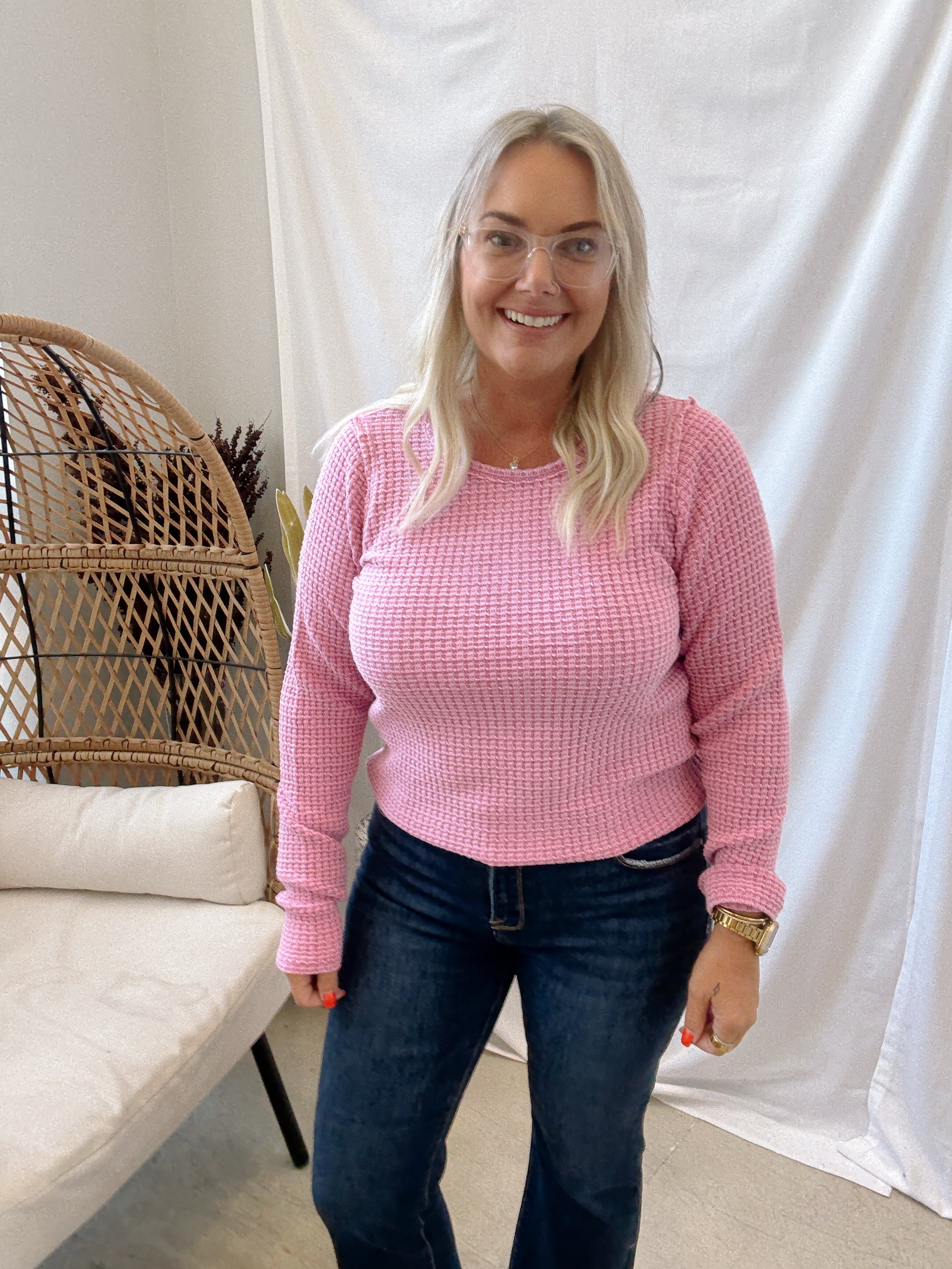 Mono B Waffle Knit Top-Orchid-Long Sleeve Tops-mono b-The Silo Boutique, Women's Fashion Boutique Located in Warren and Grand Forks North Dakota
