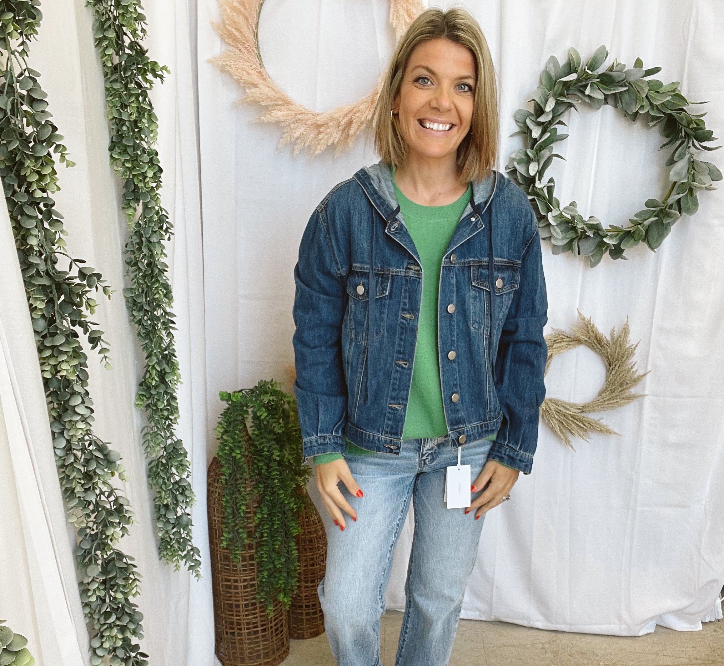 Risen Denim Jacket With Hoodie-Coats & Jackets-risen-The Silo Boutique, Women's Fashion Boutique Located in Warren and Grand Forks North Dakota
