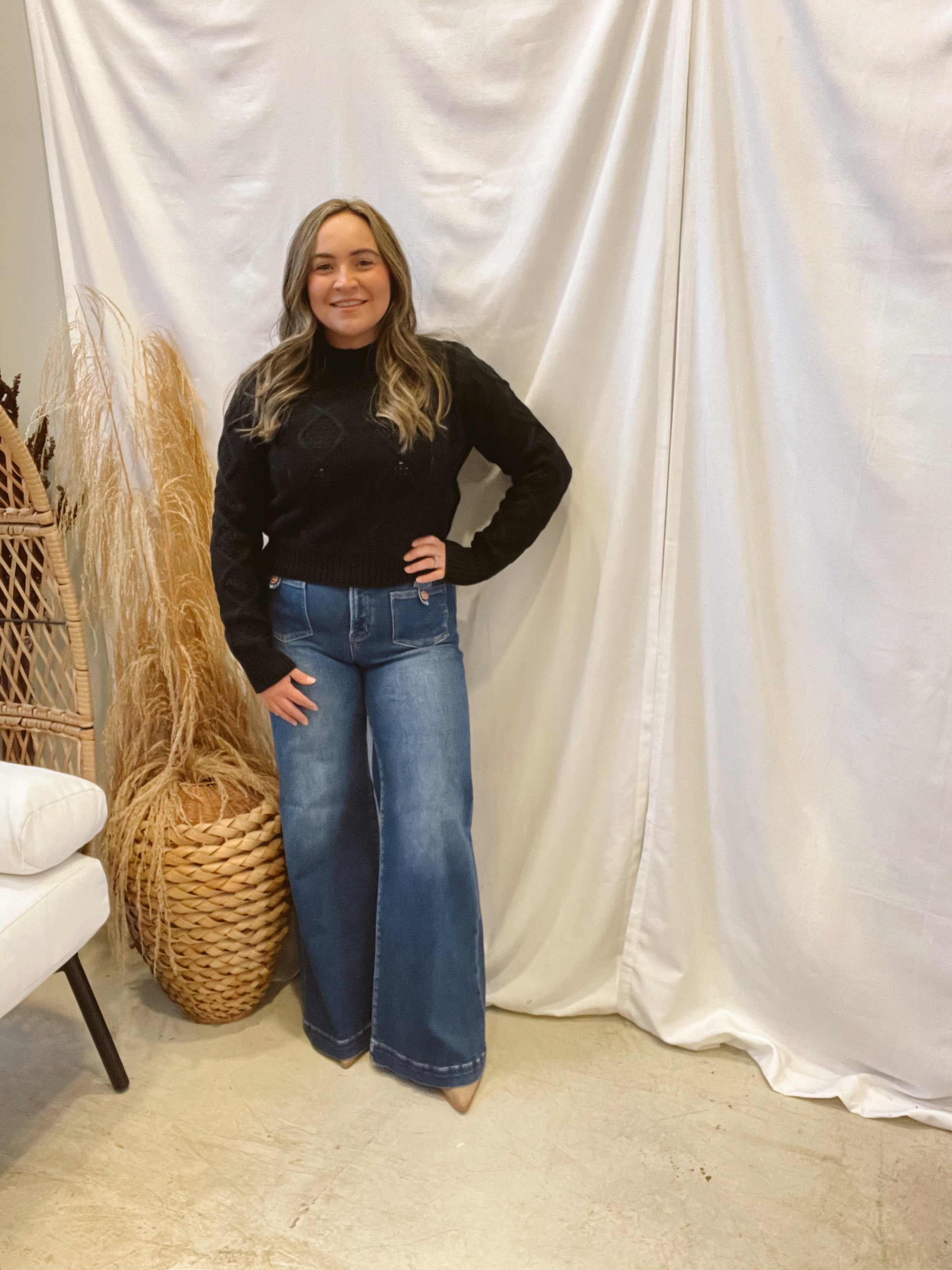 Textured Cable Knit Sweater-Black-Sweaters-hyfve-The Silo Boutique, Women's Fashion Boutique Located in Warren and Grand Forks North Dakota