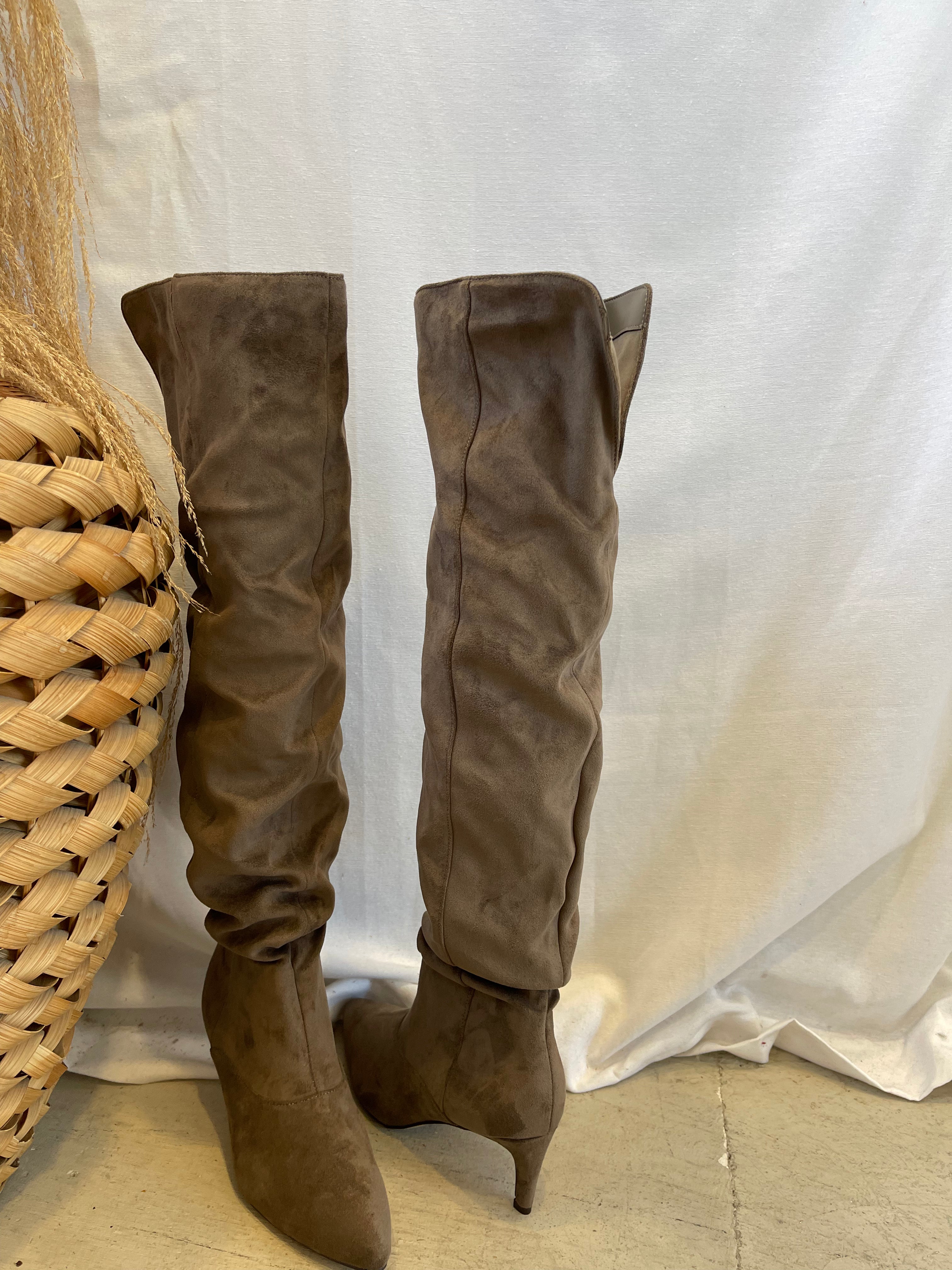 Soda Hannah Taupe Knee Hight Boots-Boots-soda-The Silo Boutique, Women's Fashion Boutique Located in Warren and Grand Forks North Dakota