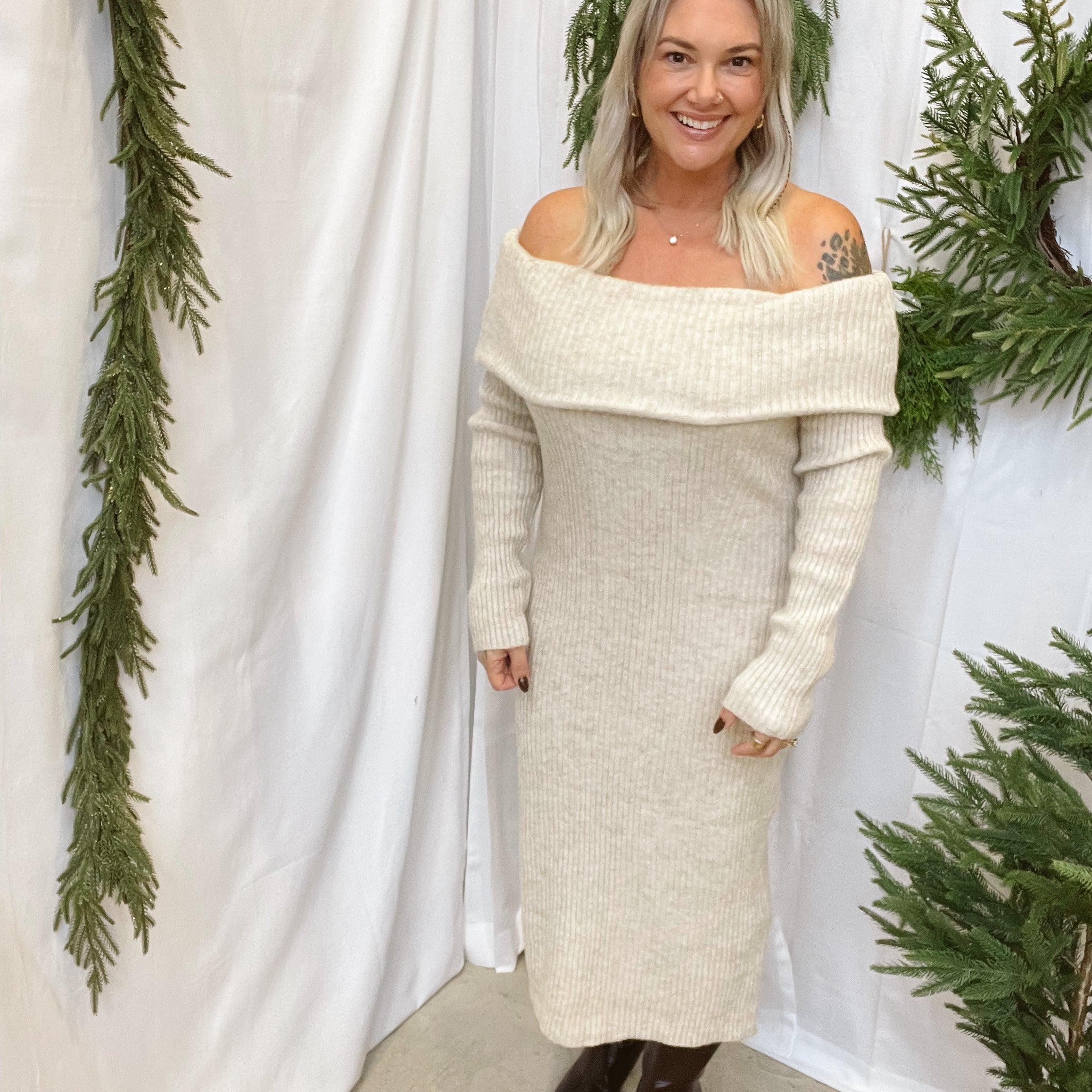 Oatmeal Sweater Dress-Dresses-entro-The Silo Boutique, Women's Fashion Boutique Located in Warren and Grand Forks North Dakota