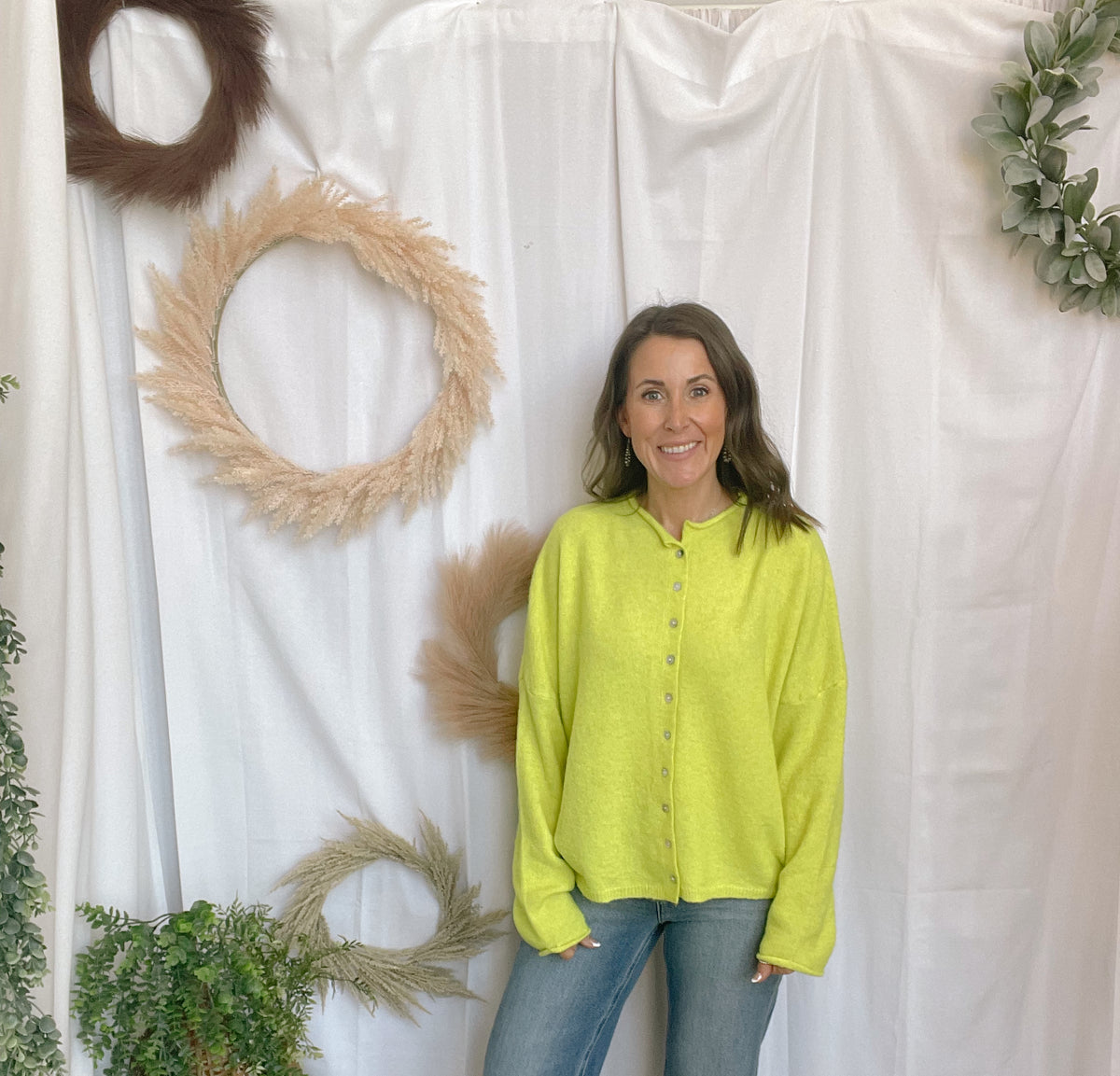 Melanie Button Down Cardigan-Lime-Cardigans-merci-The Silo Boutique, Women's Fashion Boutique Located in Warren and Grand Forks North Dakota