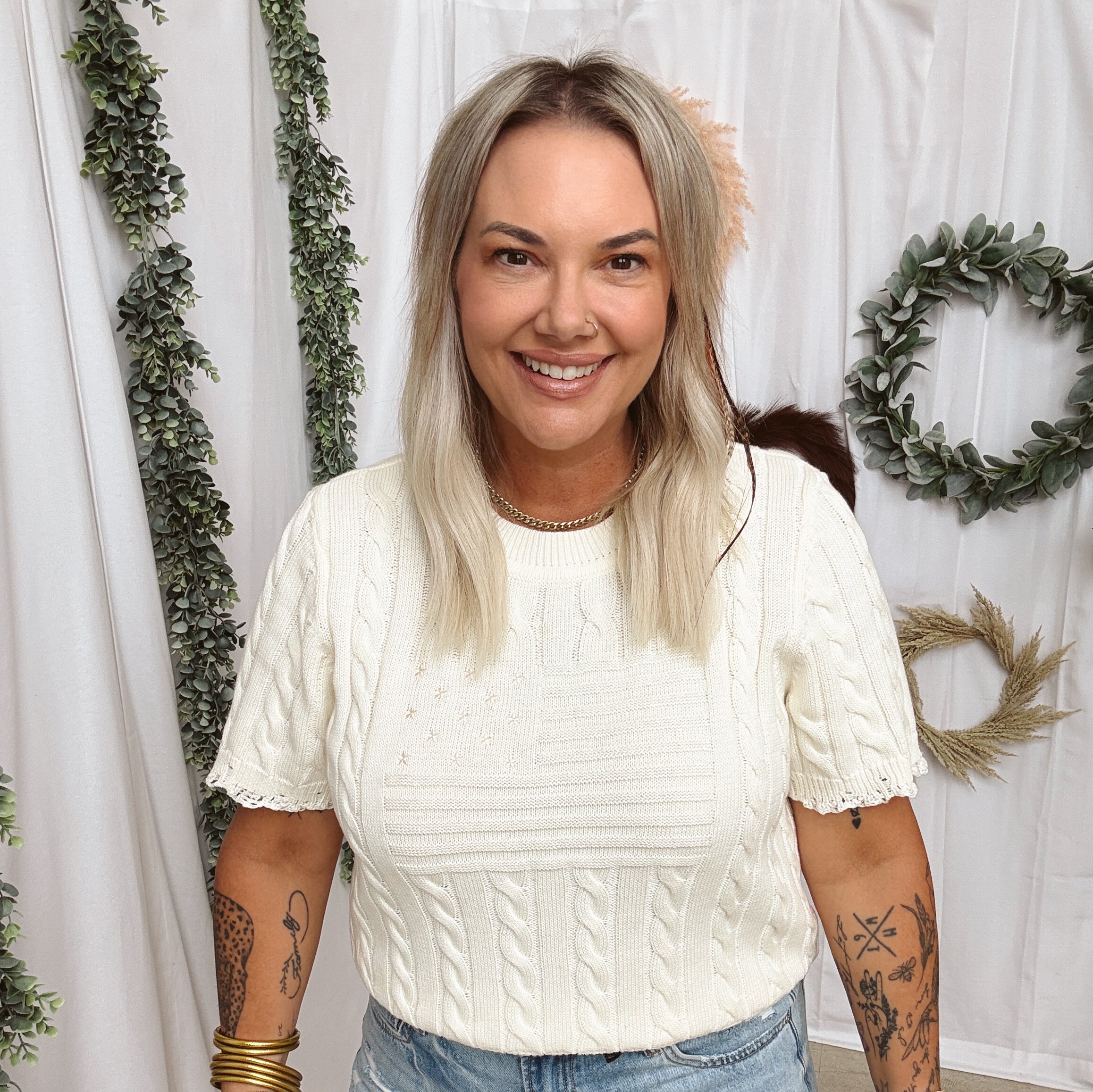 Ecru Crewneck Cable Sweater-Sweaters-hem and thread-The Silo Boutique, Women's Fashion Boutique Located in Warren and Grand Forks North Dakota