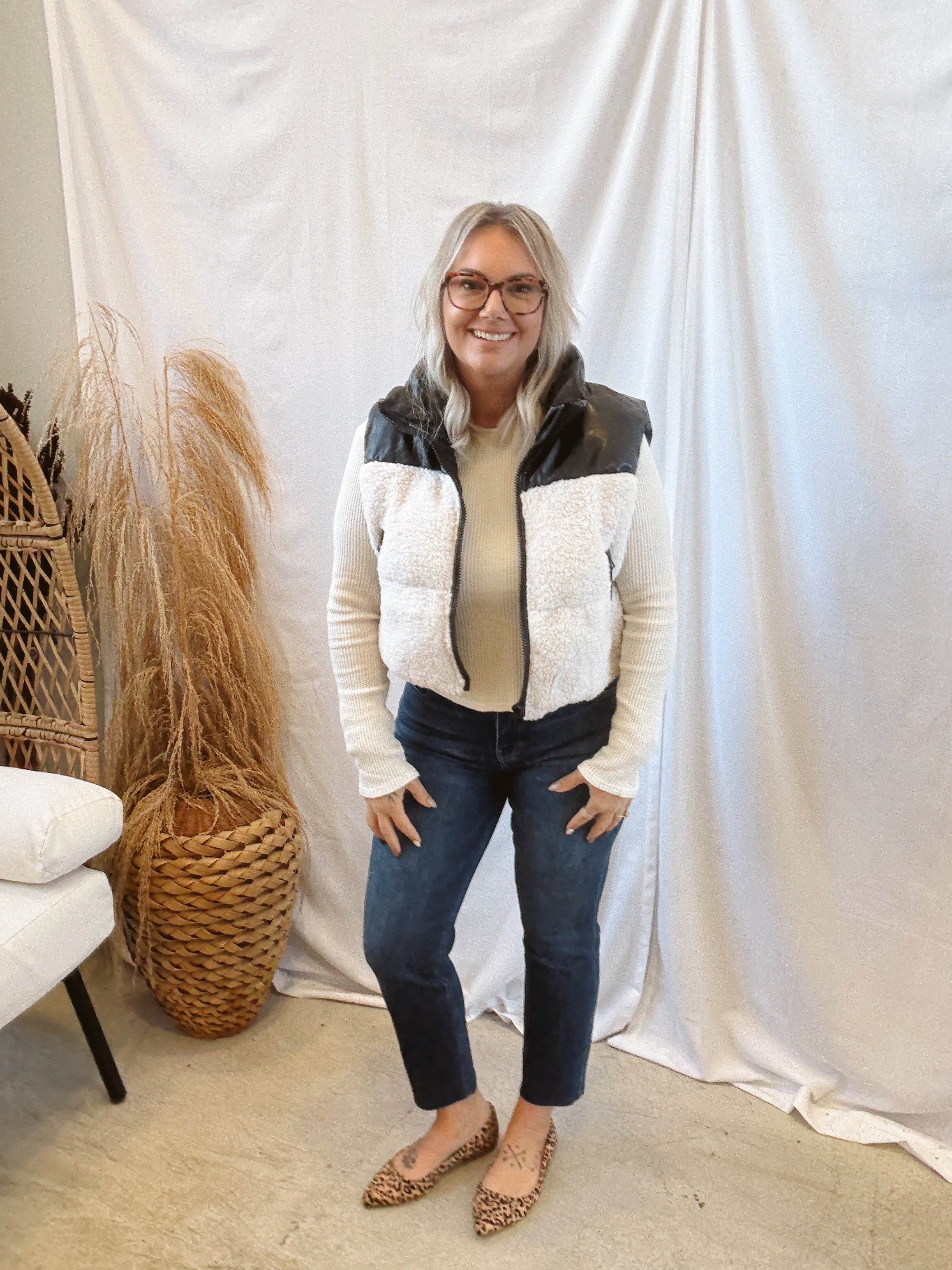 Cream Sherpa Mix Vest-Vests-hyfve-The Silo Boutique, Women's Fashion Boutique Located in Warren and Grand Forks North Dakota