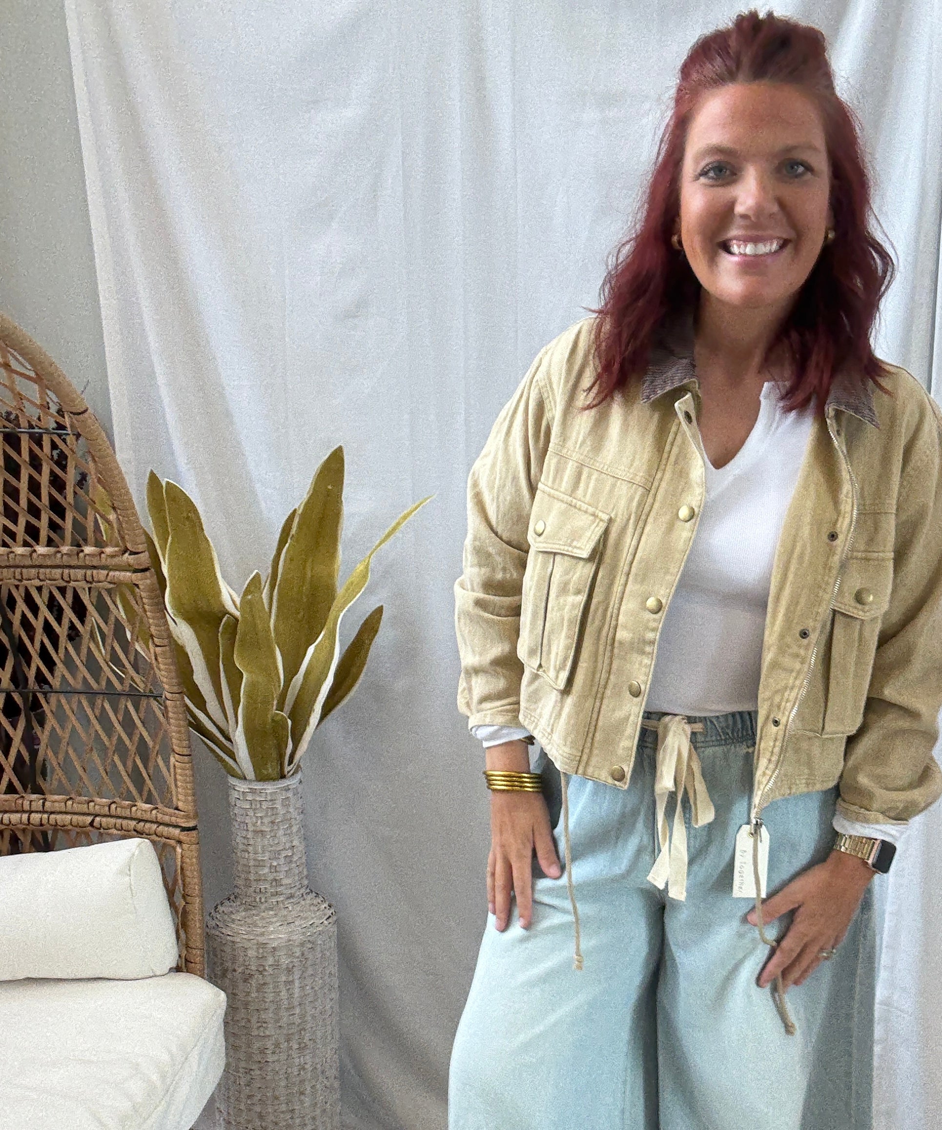 Corduroy Collar Twill Jacket-Sand-Coats & Jackets-hem and thread-The Silo Boutique, Women's Fashion Boutique Located in Warren and Grand Forks North Dakota