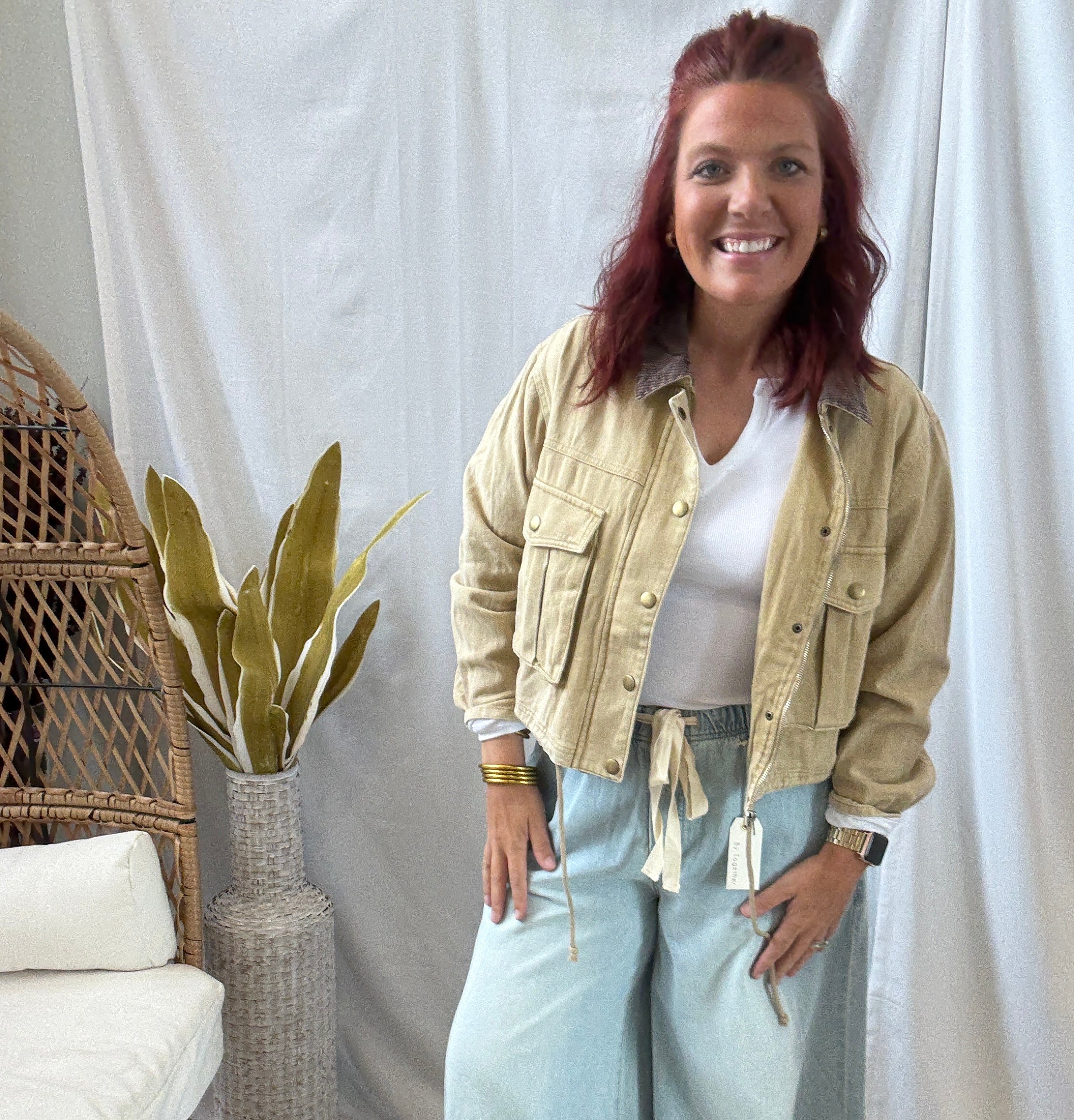 Corduroy Collar Twill Jacket-Sand-Coats & Jackets-hem and thread-The Silo Boutique, Women's Fashion Boutique Located in Warren and Grand Forks North Dakota