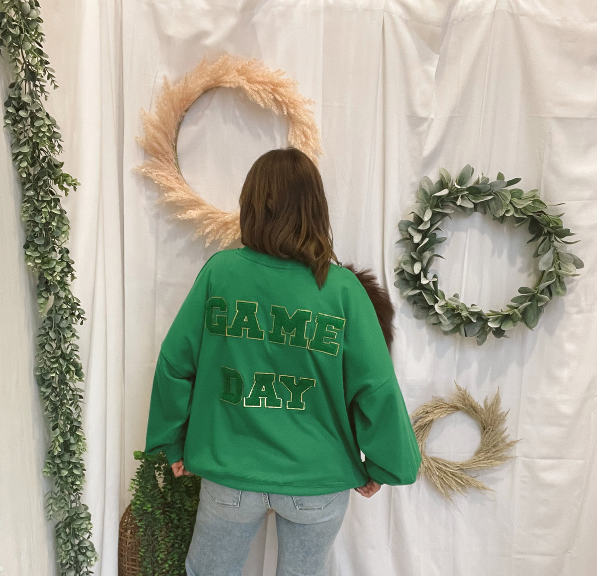 Golden Game Day Football Sweatshirt-Green-Sweatshirts-timing-The Silo Boutique, Women's Fashion Boutique Located in Warren and Grand Forks North Dakota
