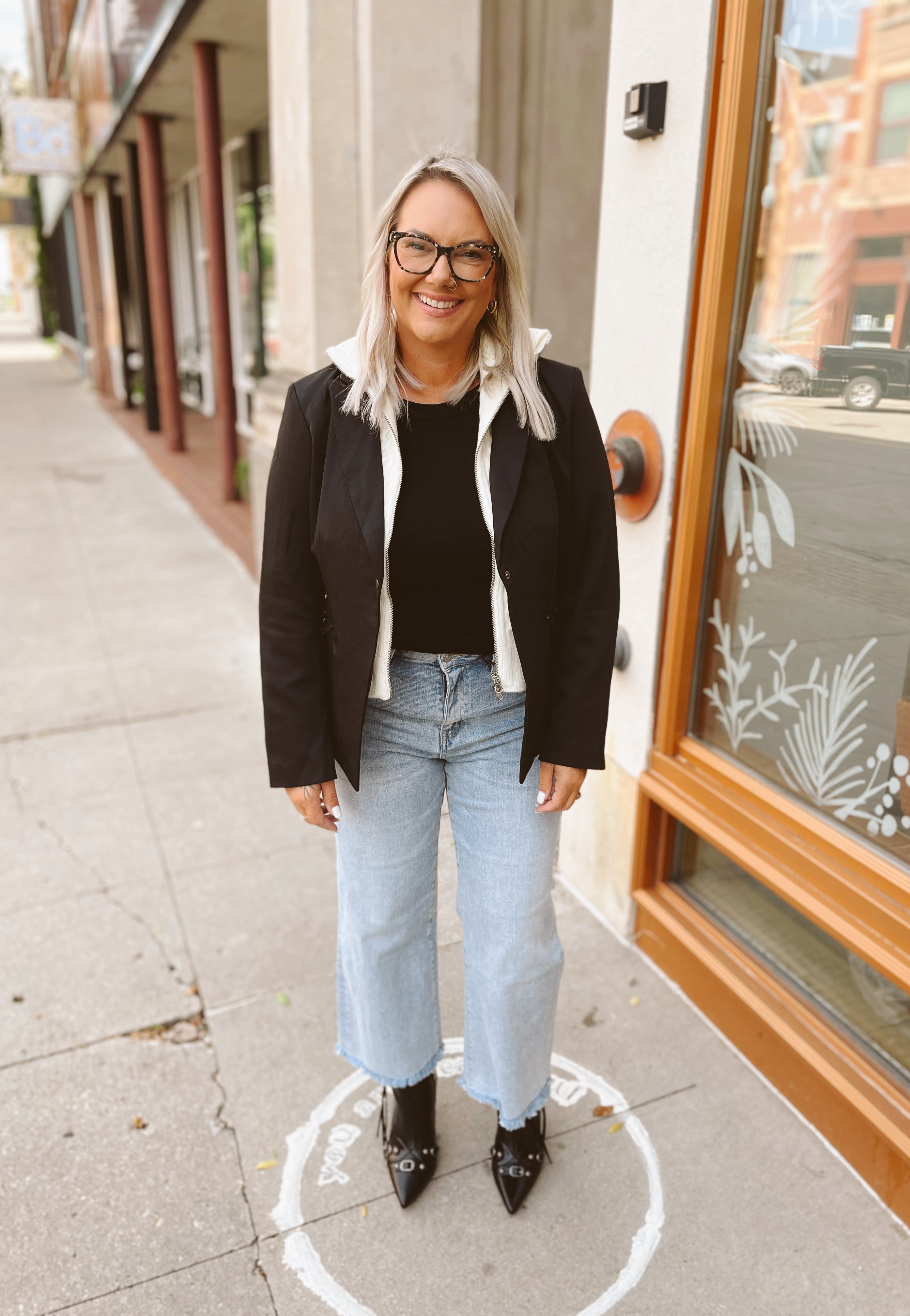 Elan Bow Black Sweater Blazer-Blazers-elan-The Silo Boutique, Women's Fashion Boutique Located in Warren and Grand Forks North Dakota
