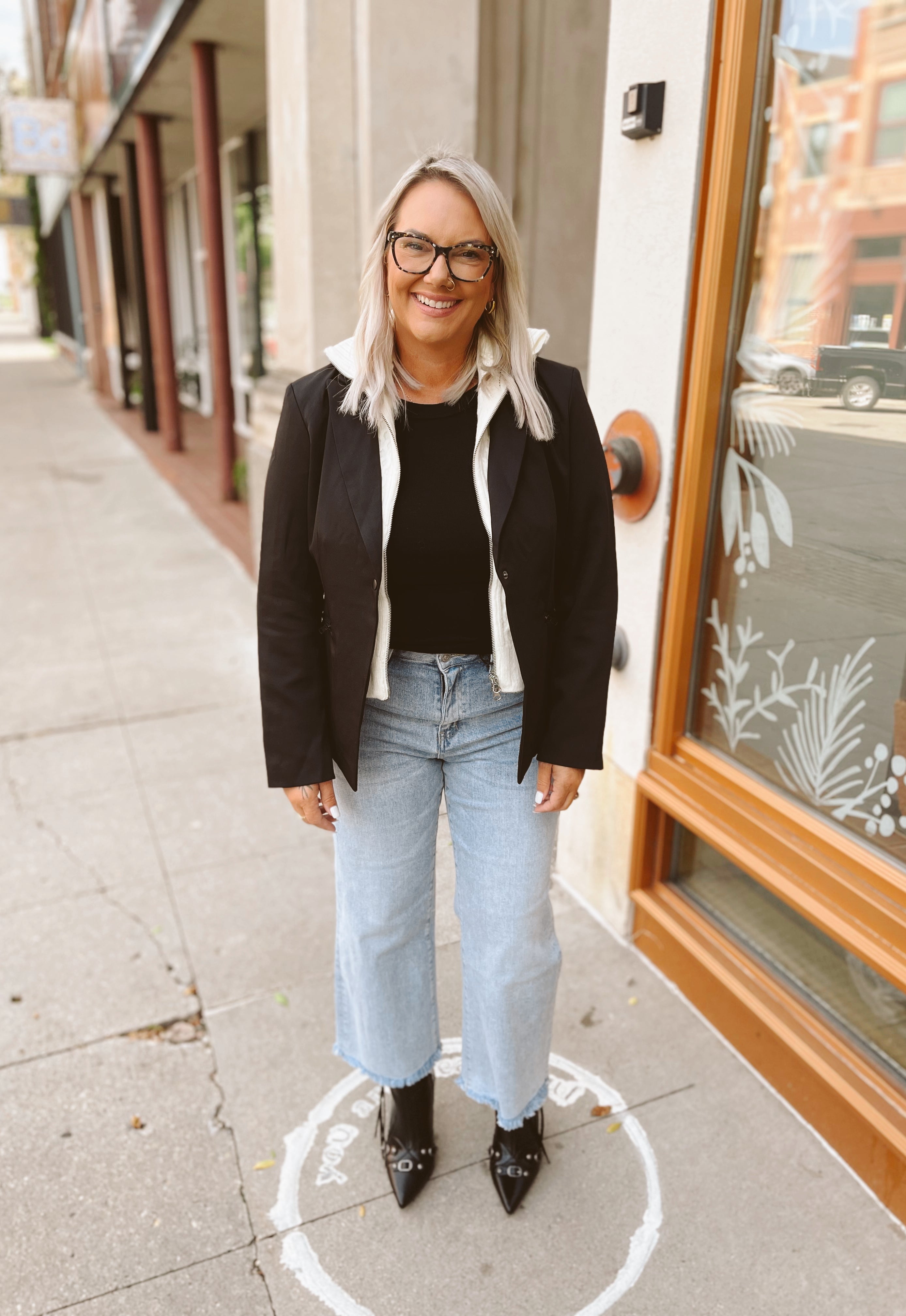 Elan Bow Black Sweater Blazer-Blazers-elan-The Silo Boutique, Women's Fashion Boutique Located in Warren and Grand Forks North Dakota