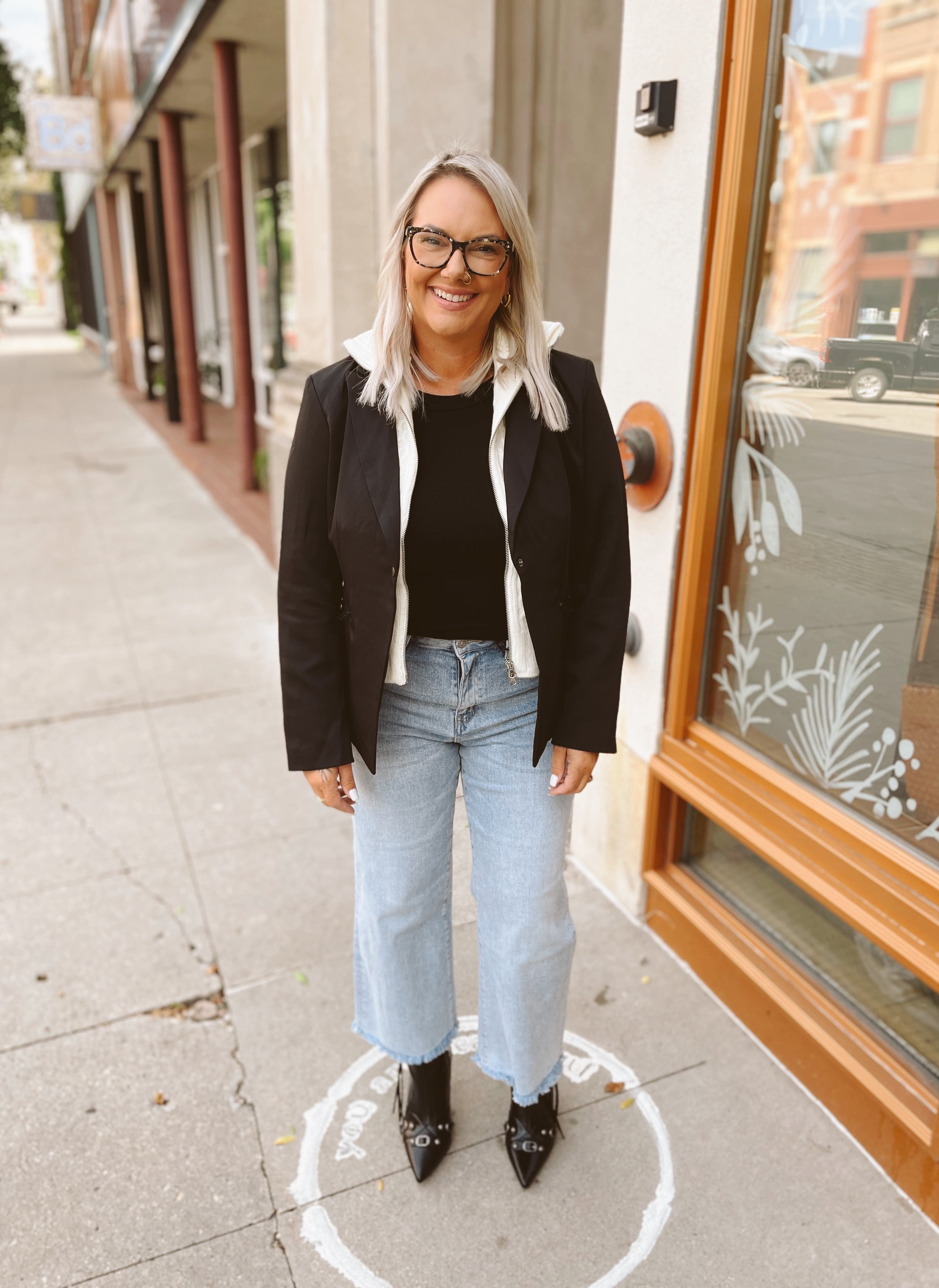 Elan Bow Black Sweater Blazer-Blazers-elan-The Silo Boutique, Women's Fashion Boutique Located in Warren and Grand Forks North Dakota