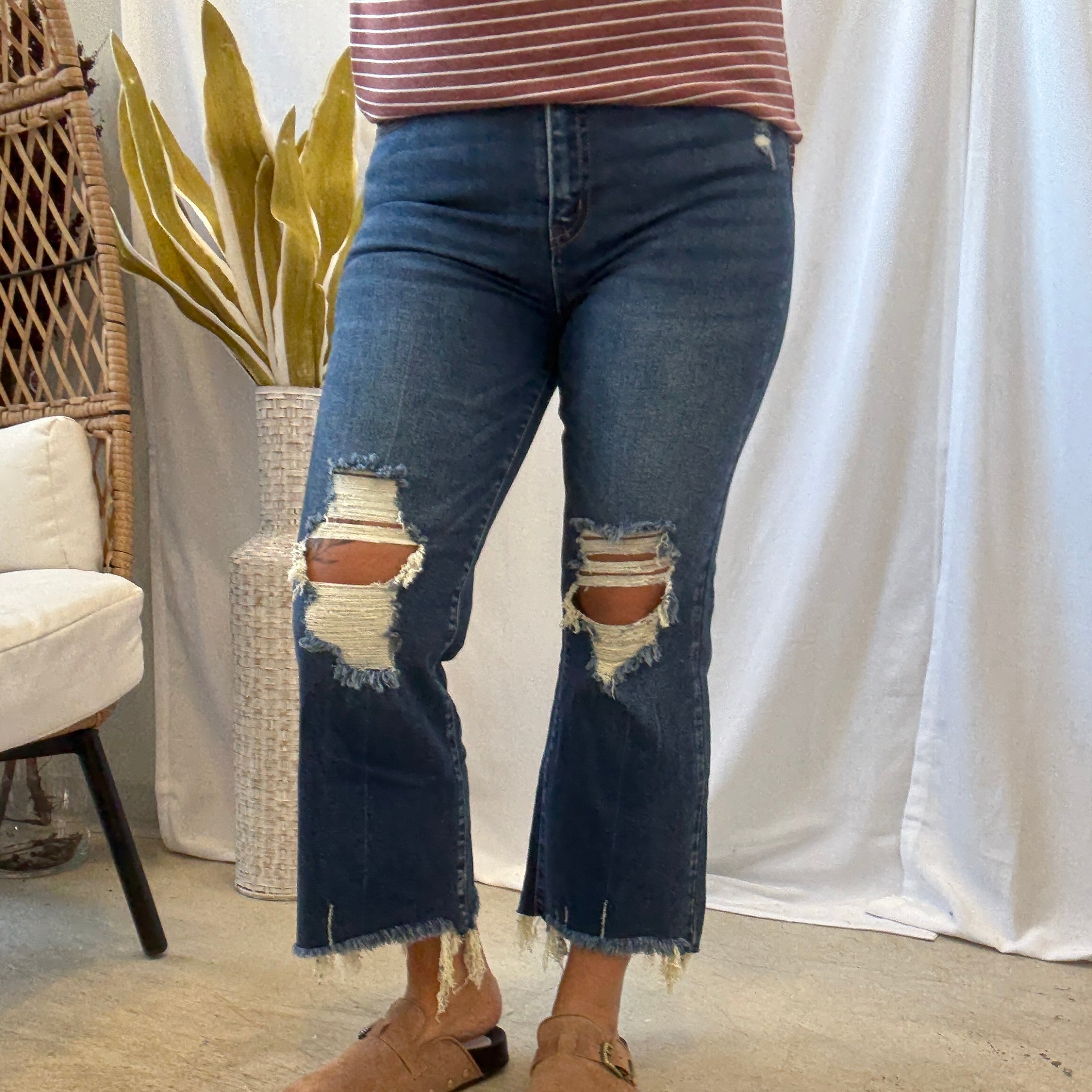Dark Destructed Crop Jeans-Jeans-Zenana-The Silo Boutique, Women's Fashion Boutique Located in Warren and Grand Forks North Dakota