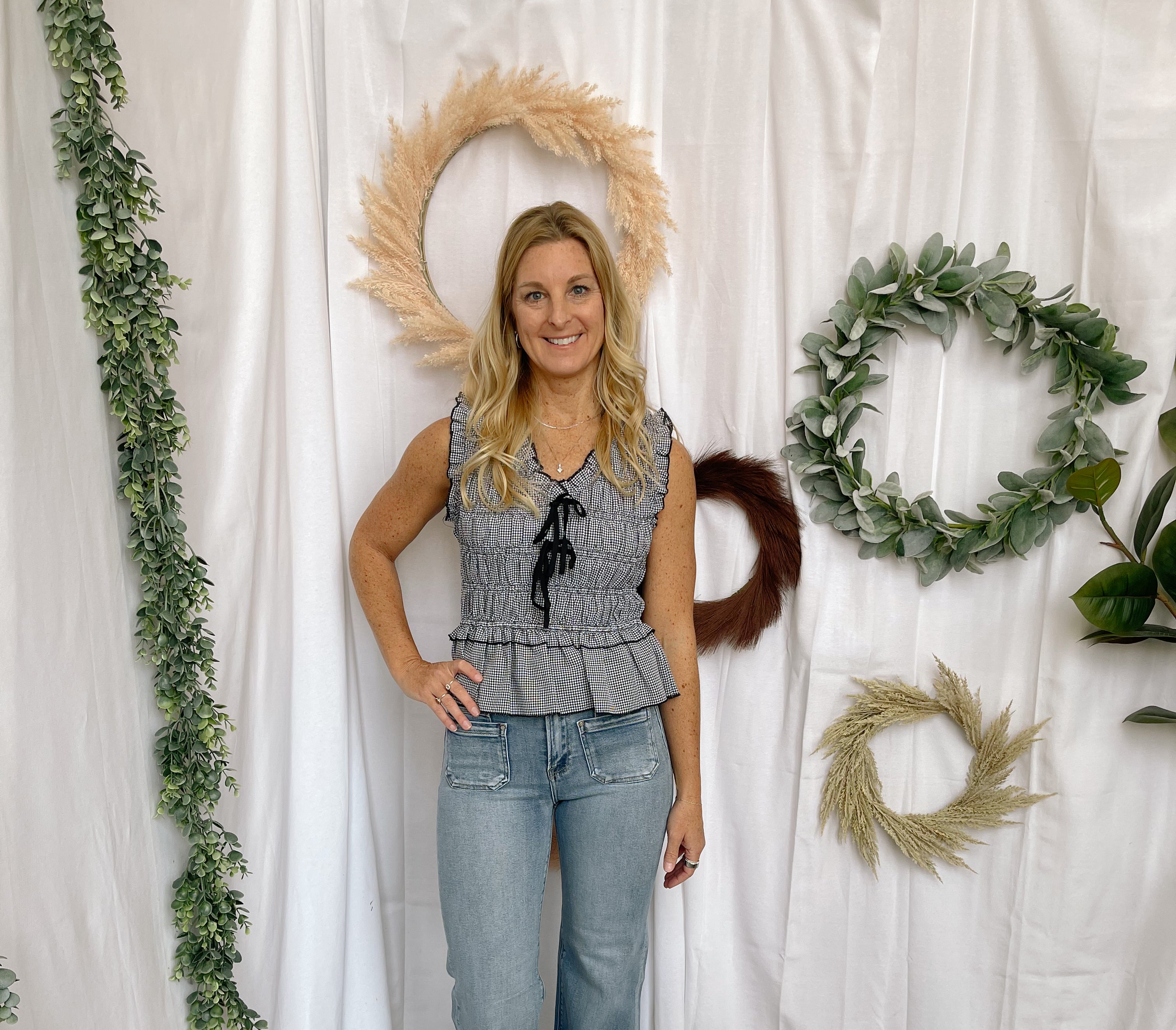 Mini Gingham Smocked Tank Top-Tank Tops-stacatto-The Silo Boutique, Women's Fashion Boutique Located in Warren and Grand Forks North Dakota