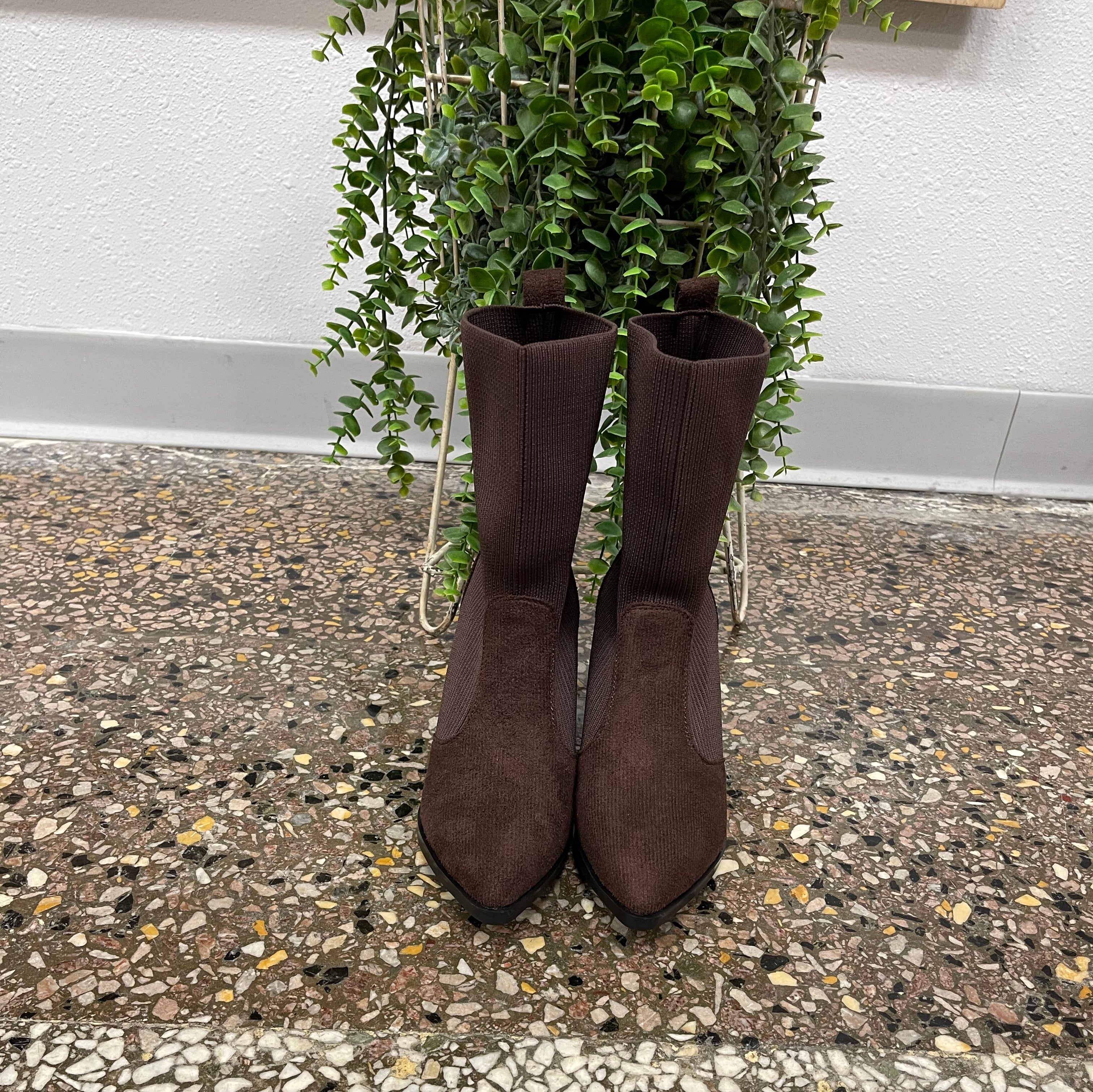 Brown Knit Chelsey Boot-Boots-lazyshoe-The Silo Boutique, Women's Fashion Boutique Located in Warren and Grand Forks North Dakota