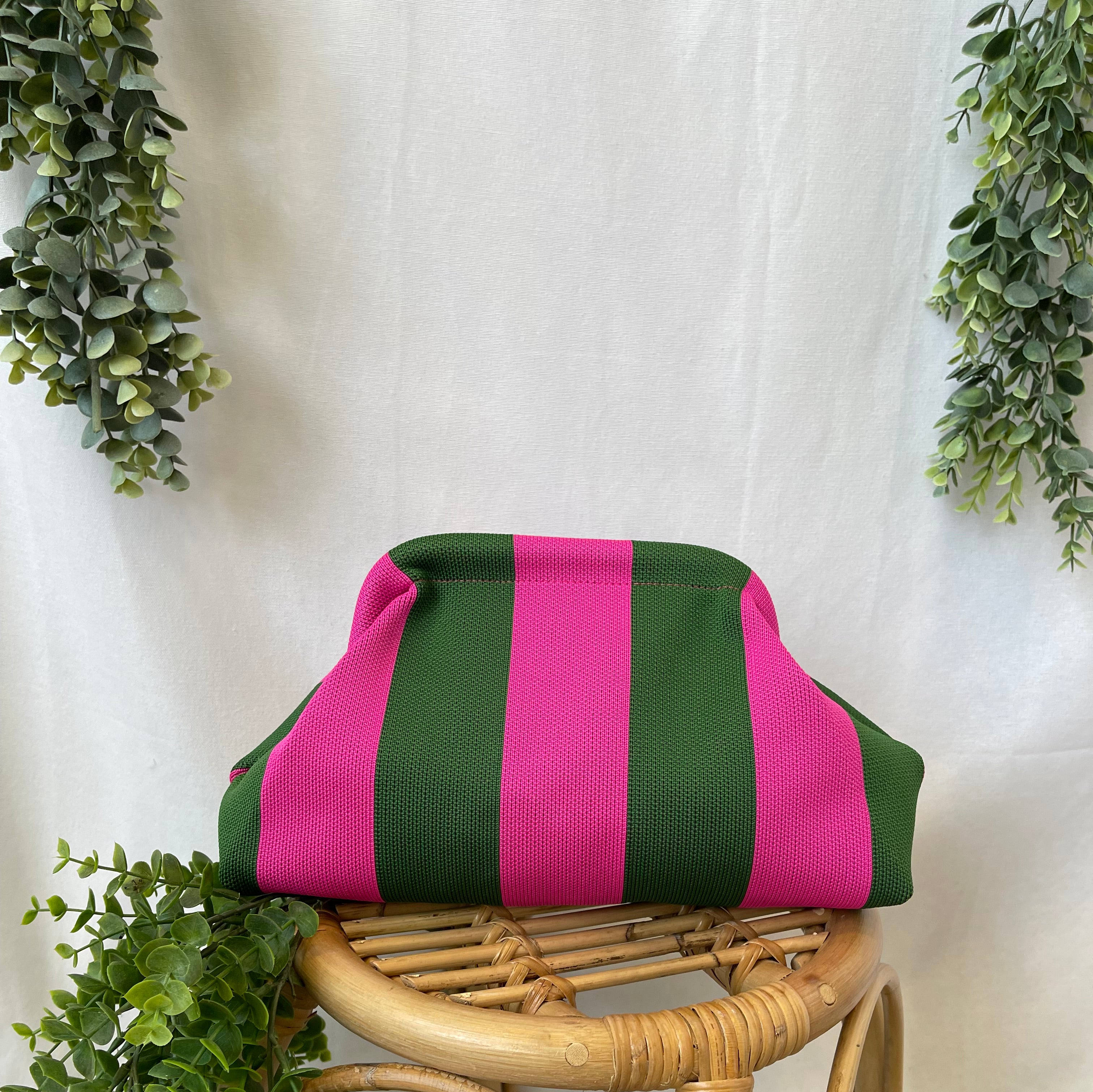 Urban Stripe Clutch Bag Makeup Bag-Green Pink-Purses-Fair-The Silo Boutique, Women's Fashion Boutique Located in Warren and Grand Forks North Dakota