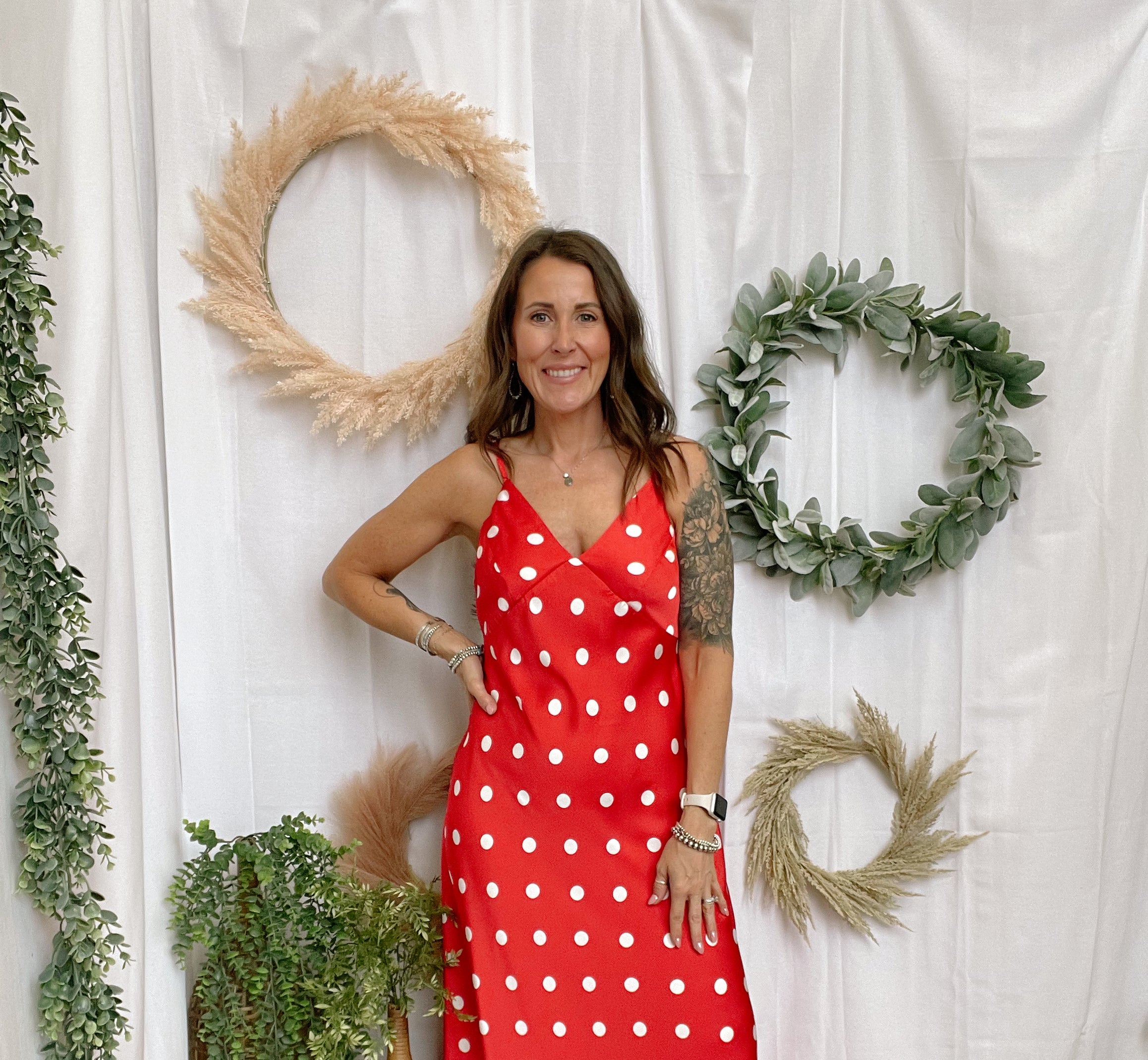 The Long Polka Dot Dress-Red-Pants-eesome-The Silo Boutique, Women's Fashion Boutique Located in Warren and Grand Forks North Dakota