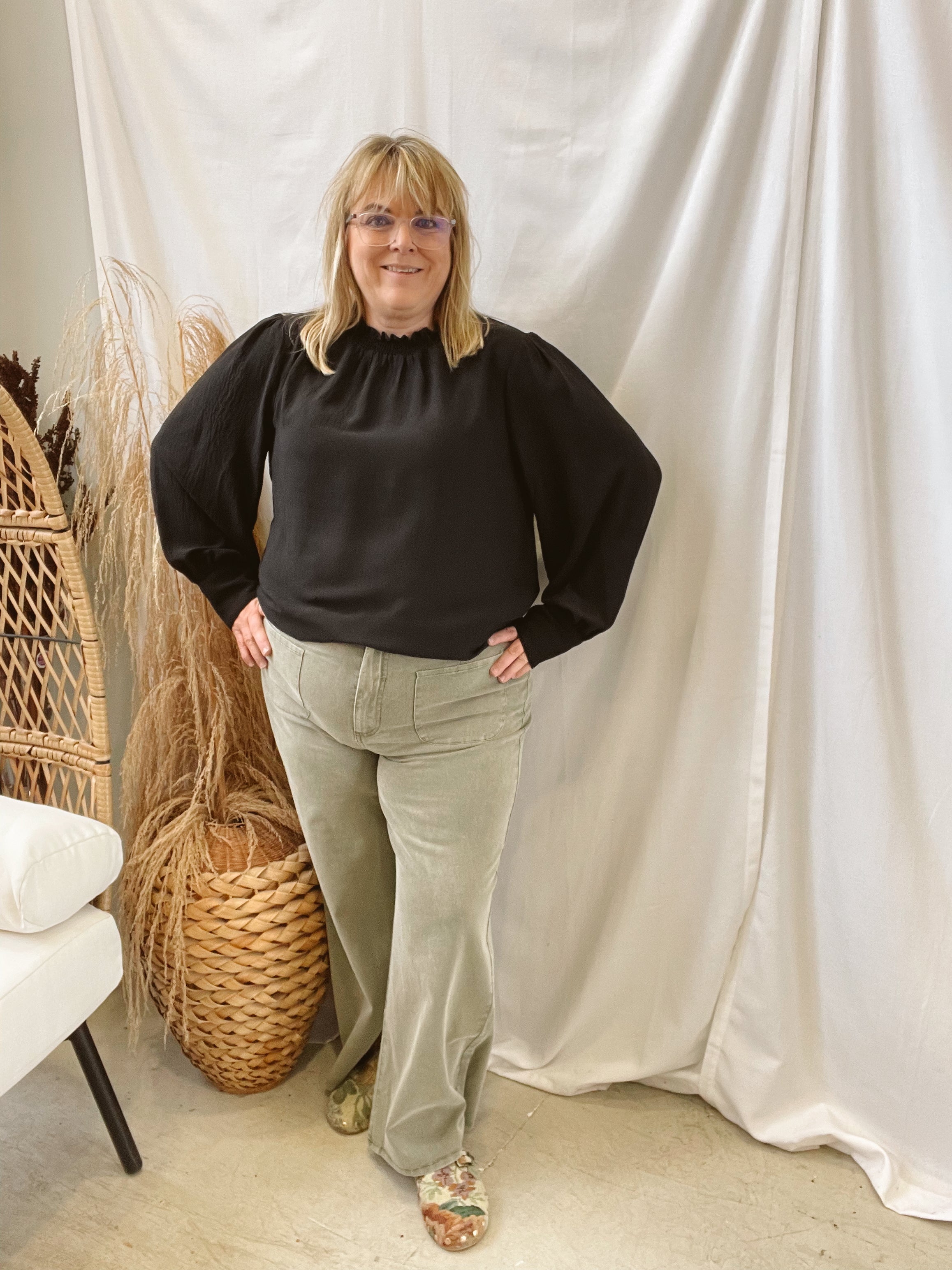 Mock Neck Long Sleeve Top-Black-Sweaters-ENTRO-The Silo Boutique, Women's Fashion Boutique Located in Warren and Grand Forks North Dakota