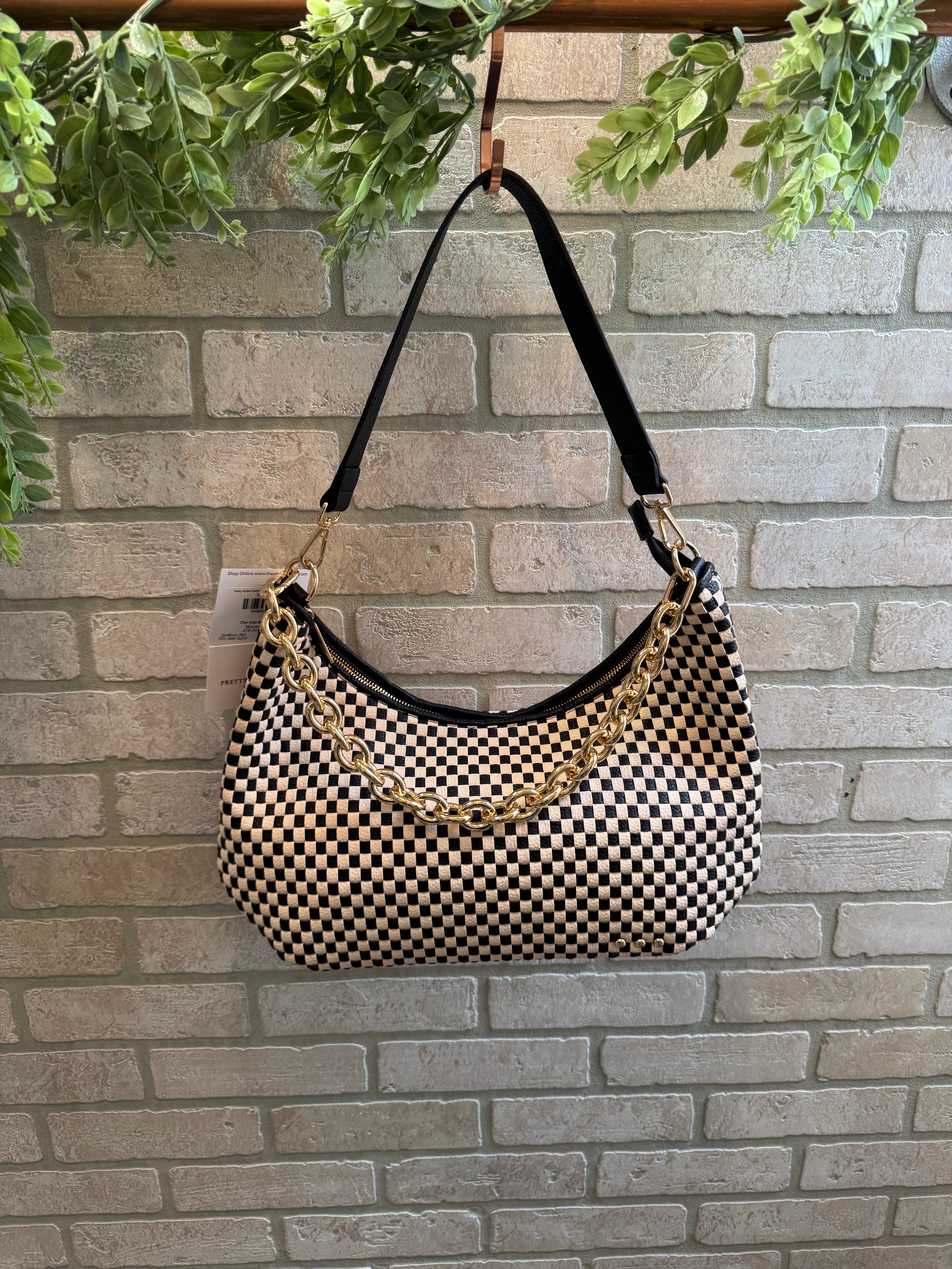 Pretty Simple Sienna Slouchy Purse-Black Check-Crossbody Purses-pretty simple-The Silo Boutique, Women's Fashion Boutique Located in Warren and Grand Forks North Dakota