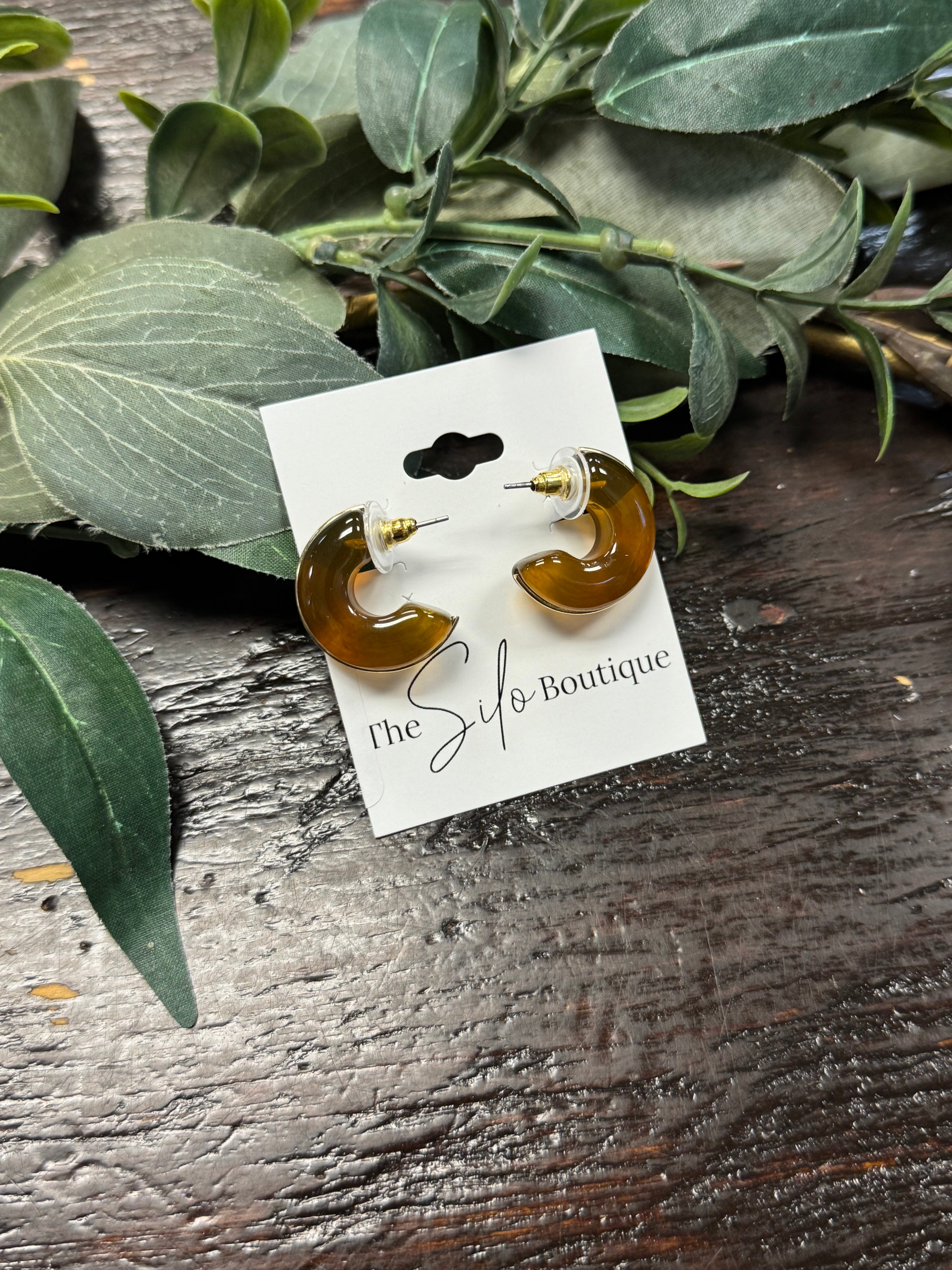 Brown Resin Puffed Hoop Earrings-Earrings-Fame-The Silo Boutique, Women's Fashion Boutique Located in Warren and Grand Forks North Dakota