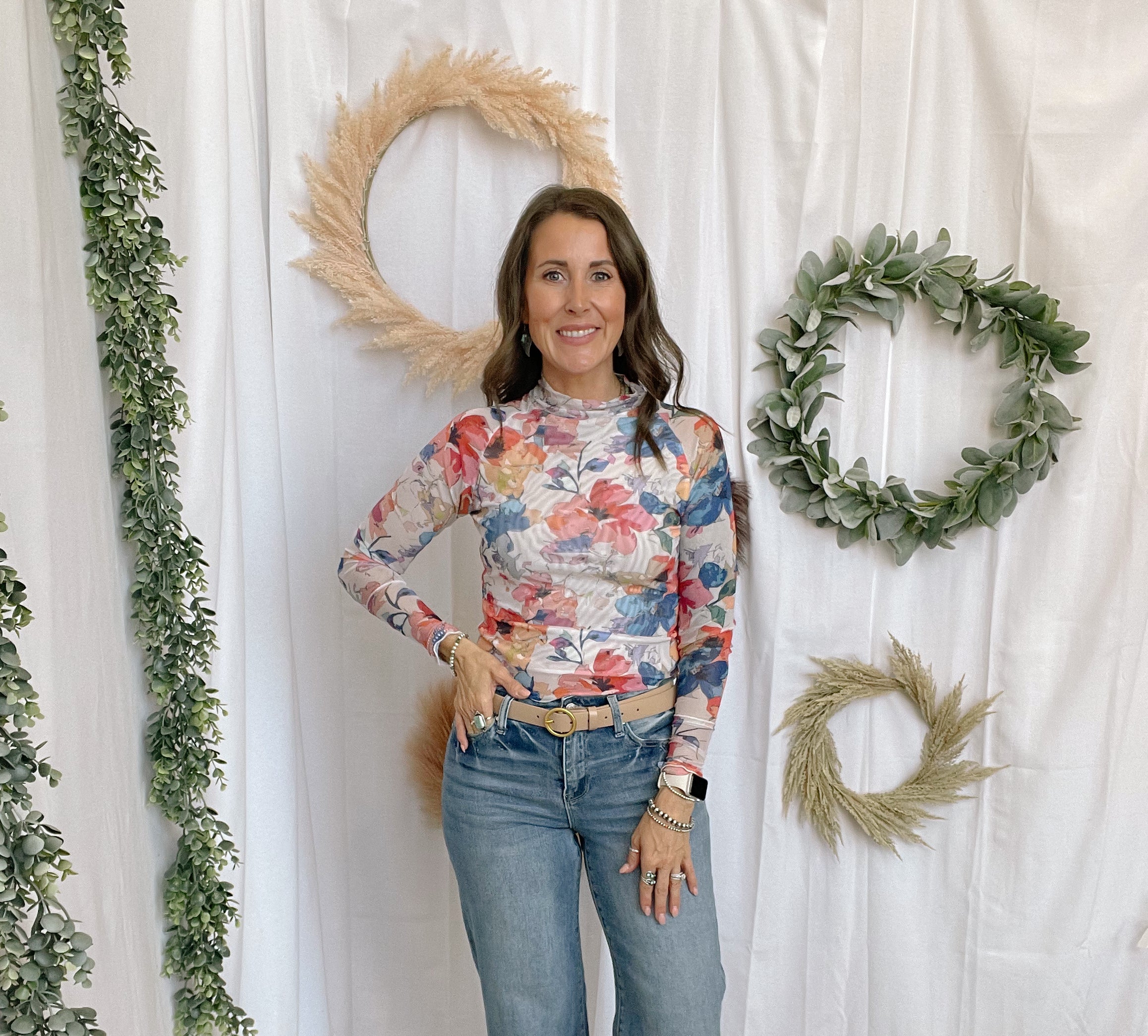 Abstract Floral Mesh Top-Graphic Tees-panache-The Silo Boutique, Women's Fashion Boutique Located in Warren and Grand Forks North Dakota