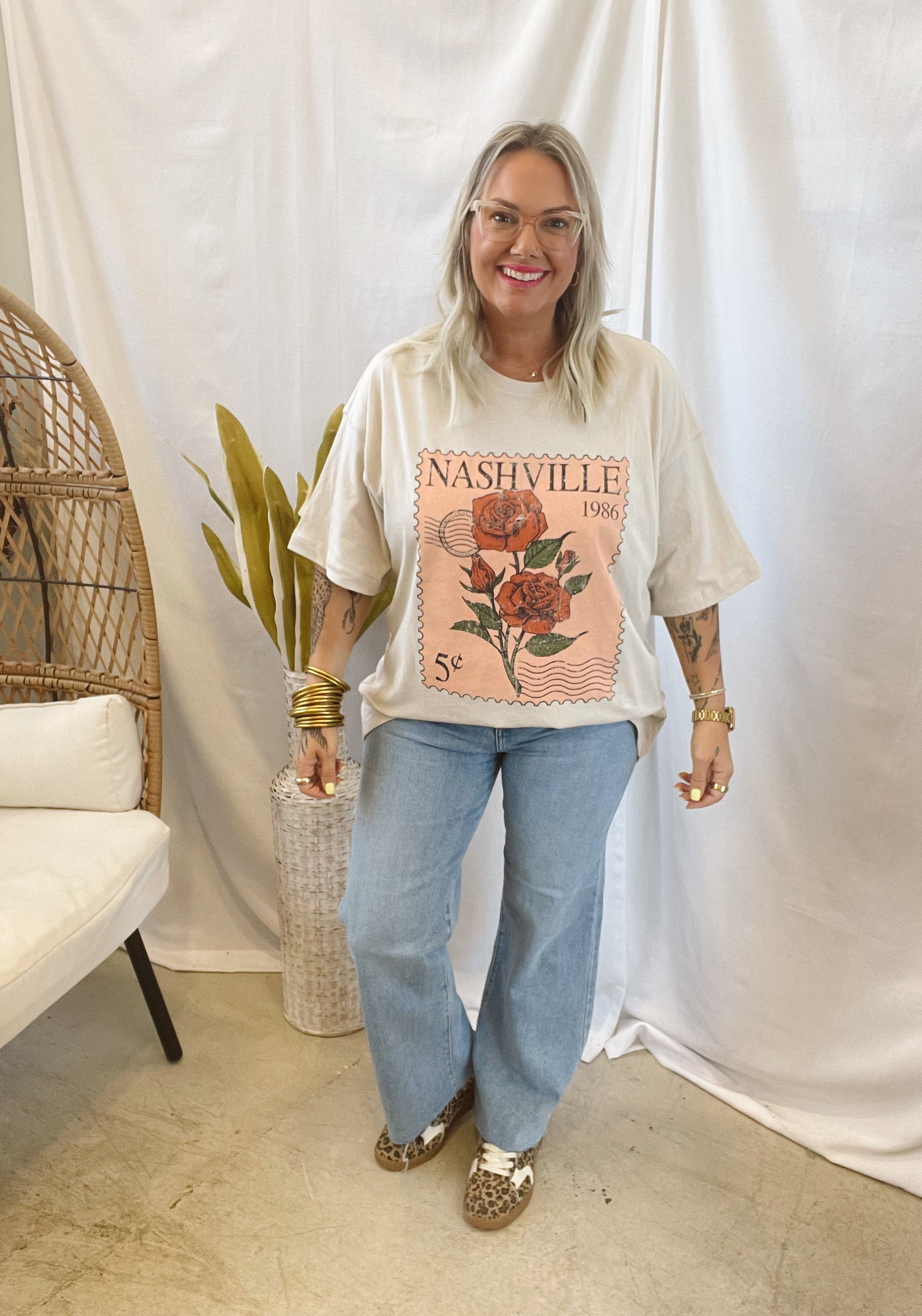 Nashville Postage Stamp Graphic Tee-Graphic Tees-zutter-The Silo Boutique, Women's Fashion Boutique Located in Warren and Grand Forks North Dakota