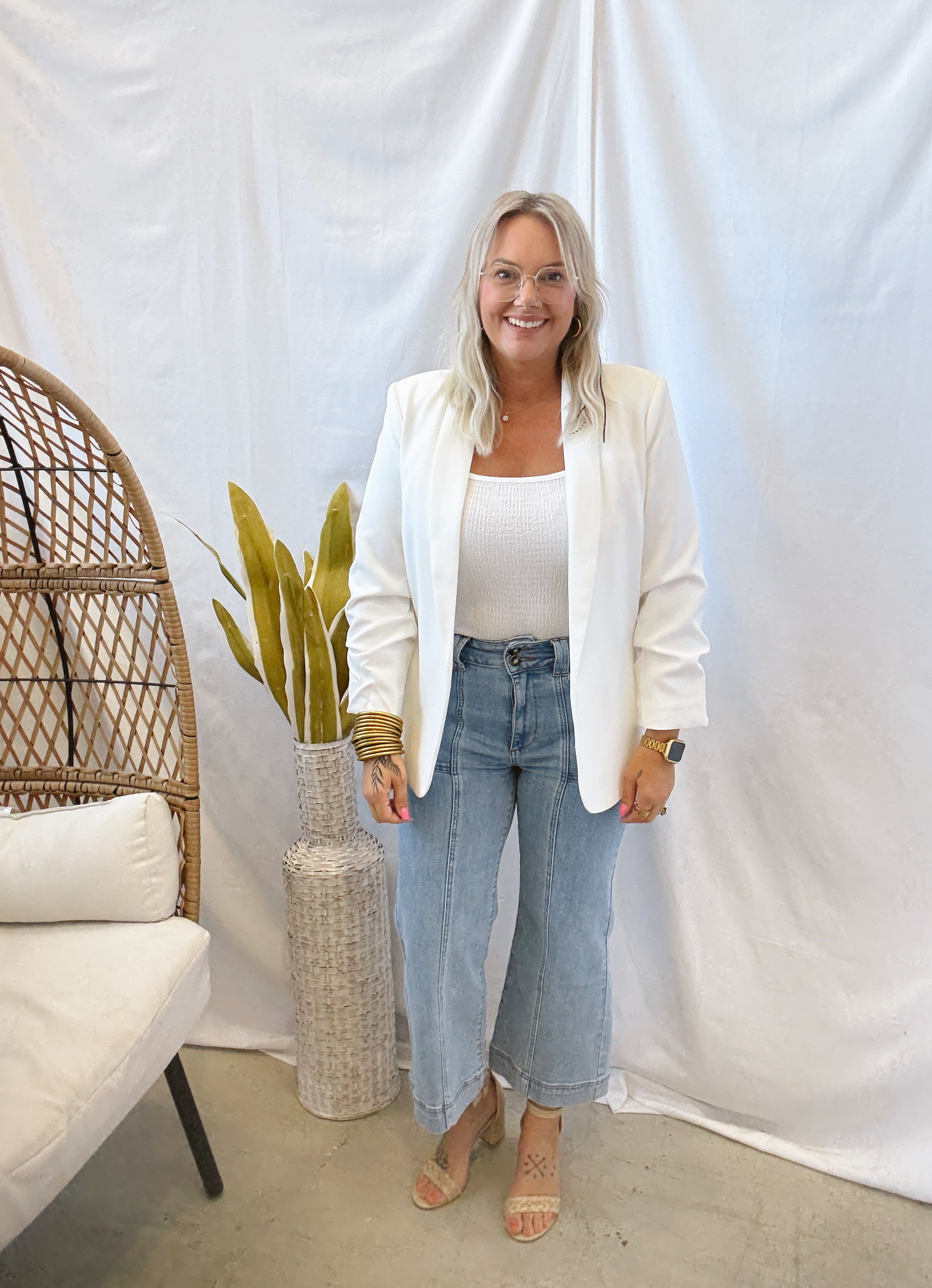 Classic Off White Blazer-Blazers-eesome-The Silo Boutique, Women's Fashion Boutique Located in Warren and Grand Forks North Dakota