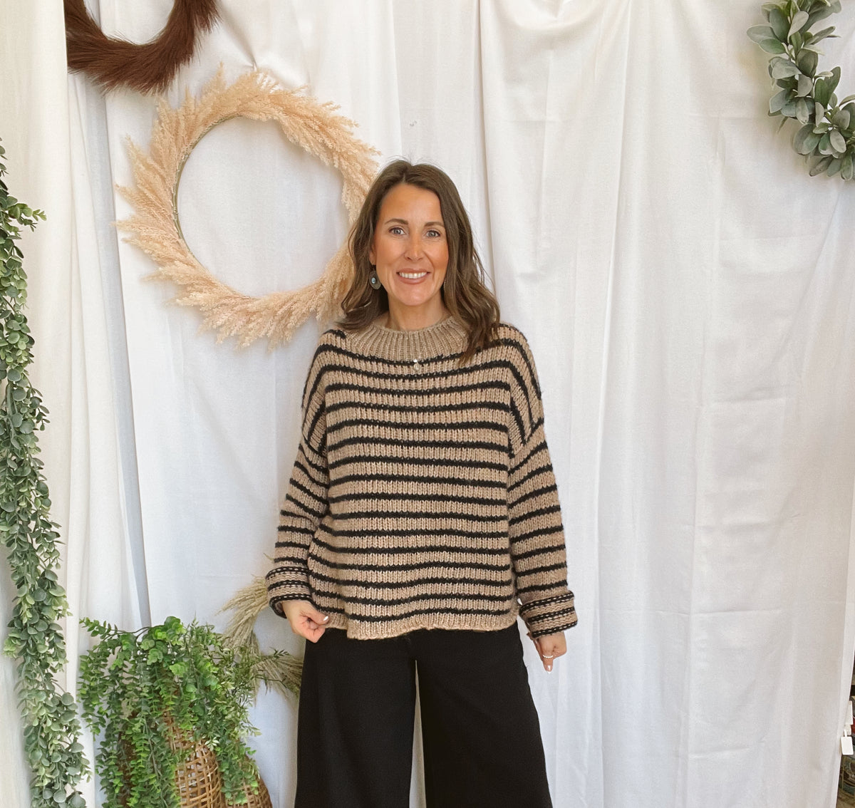 Colbie Stripe Sweater-Taupe-Sweaters-blu pepper-The Silo Boutique, Women's Fashion Boutique Located in Warren and Grand Forks North Dakota