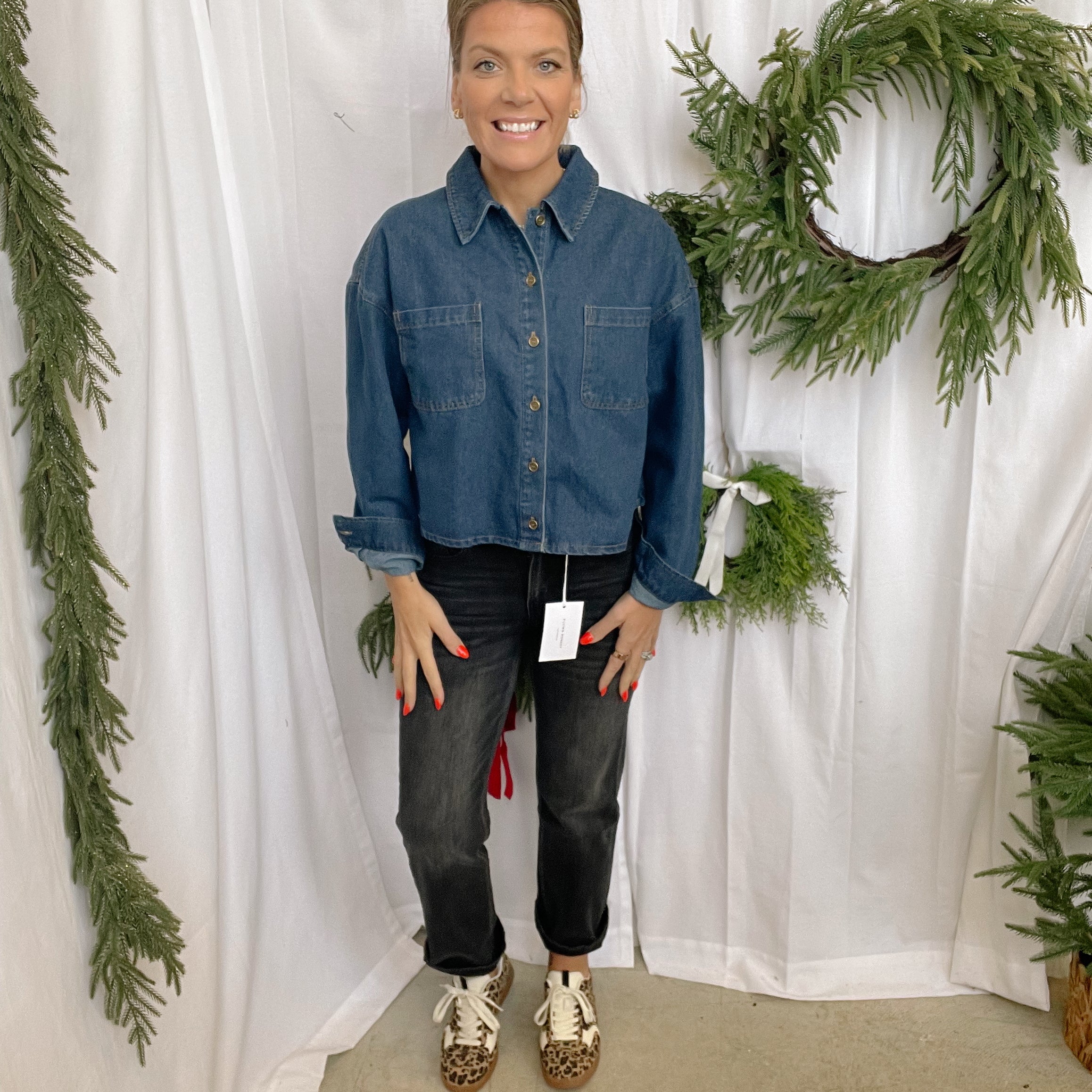 No Blues Collared Crop Jacket-Coats & Jackets-blu pepper-The Silo Boutique, Women's Fashion Boutique Located in Warren and Grand Forks North Dakota