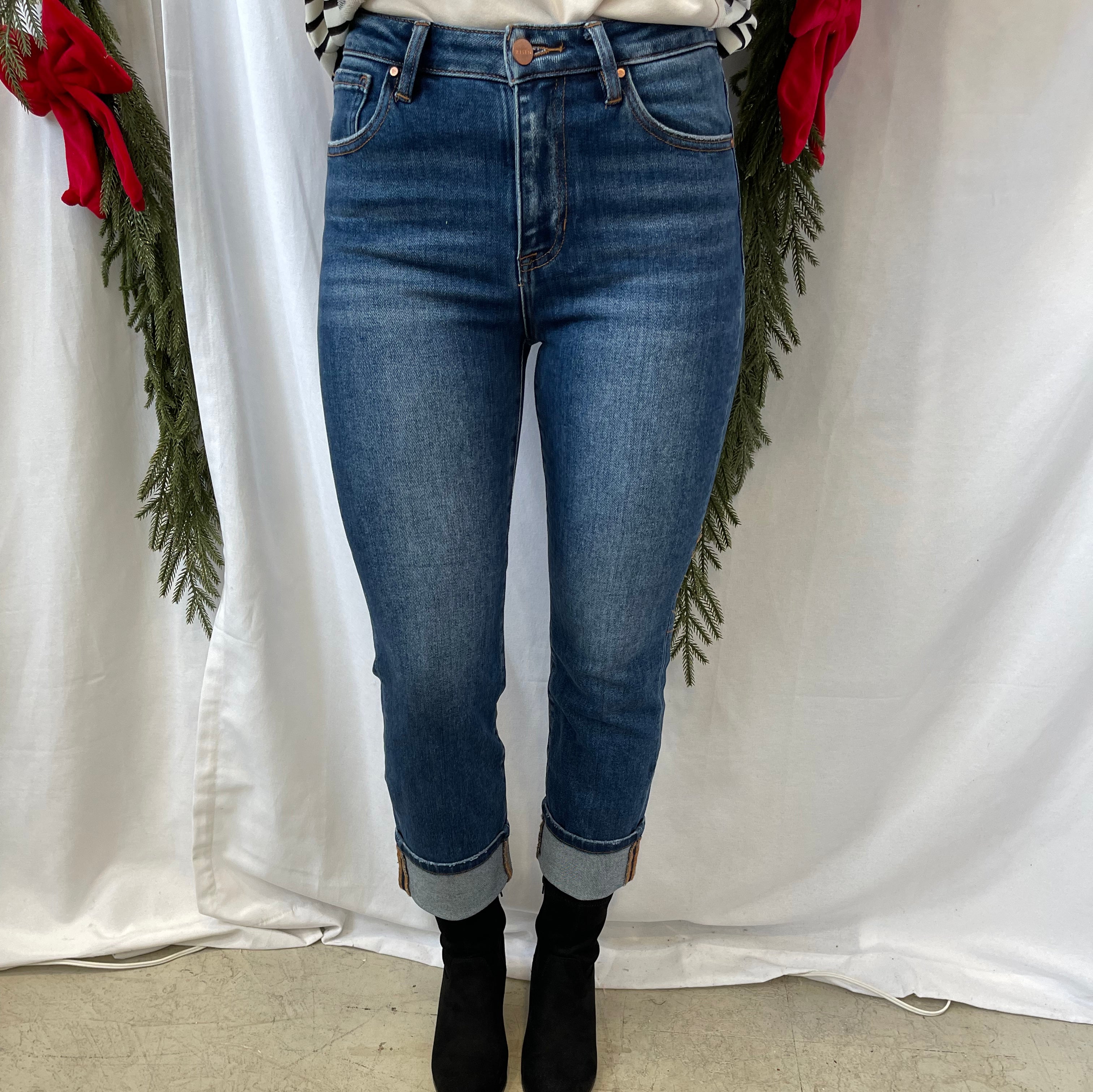 Risen Dark Wash Straight Cuff Jeans-Jeans-risen-The Silo Boutique, Women's Fashion Boutique Located in Warren and Grand Forks North Dakota