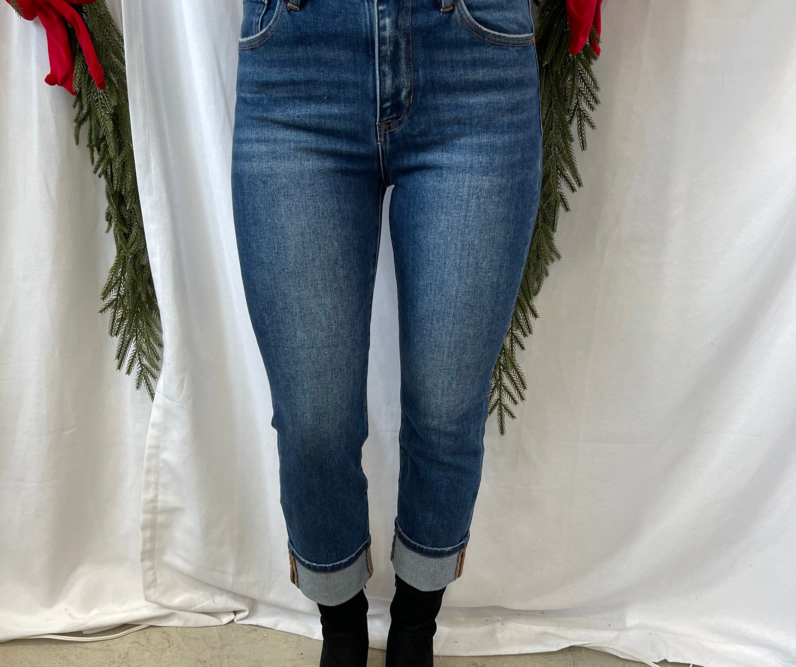 Risen Dark Wash Straight Cuff Jeans-Final Sale-Jeans-risen-The Silo Boutique, Women's Fashion Boutique Located in Warren and Grand Forks North Dakota