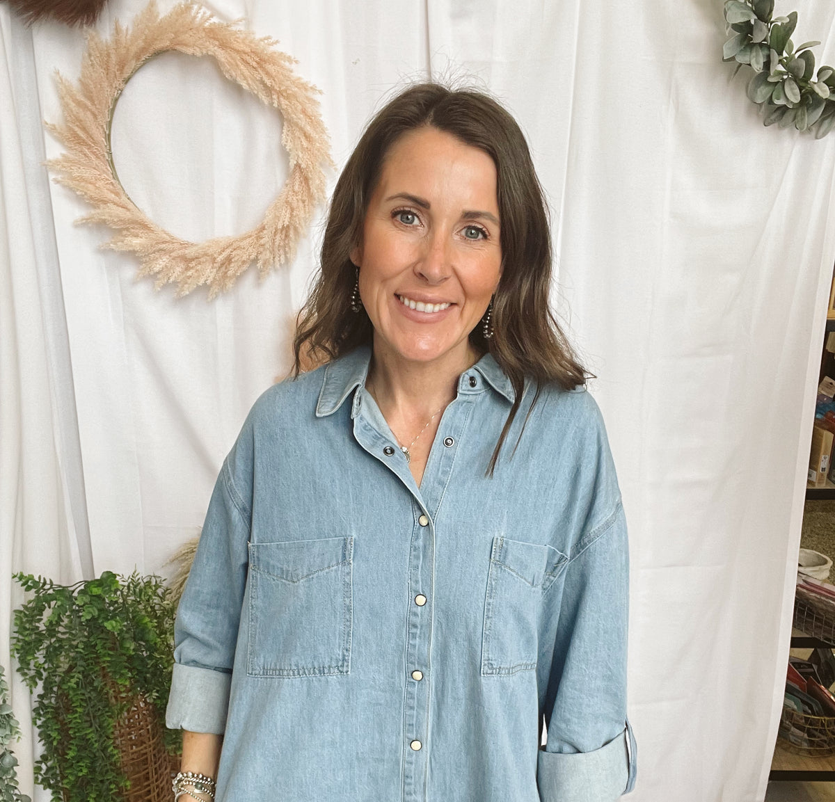 Sutton Denim Button Up Shirt-Long Sleeve Tops-blu pepper-The Silo Boutique, Women's Fashion Boutique Located in Warren and Grand Forks North Dakota