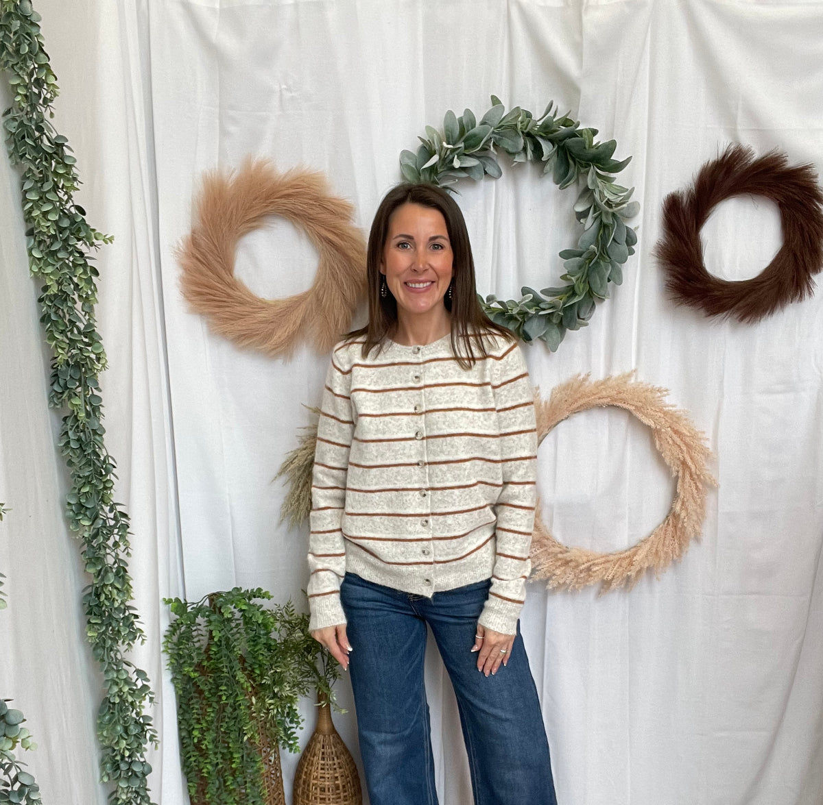 Double Striped Cardigan-Oatmeal-Long Sleeve Tops-staccato-The Silo Boutique, Women's Fashion Boutique Located in Warren and Grand Forks North Dakota