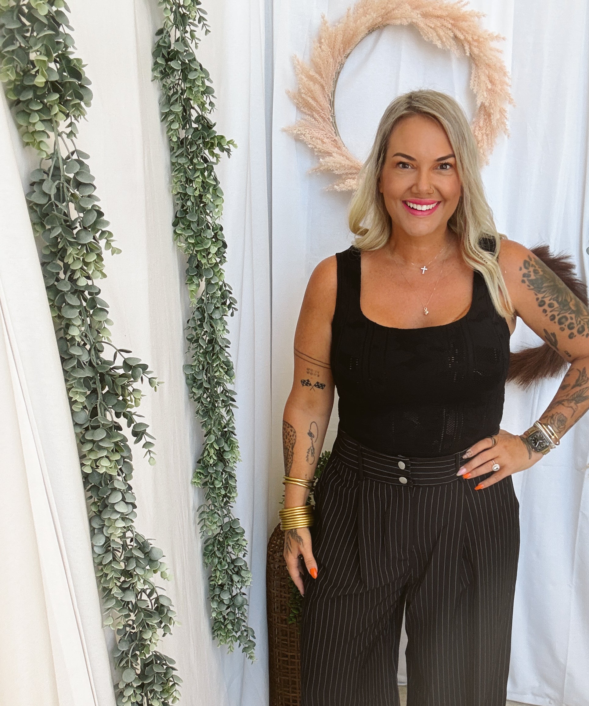 Pinstripe Trousers-Black-Pants-hyfve-The Silo Boutique, Women's Fashion Boutique Located in Warren and Grand Forks North Dakota