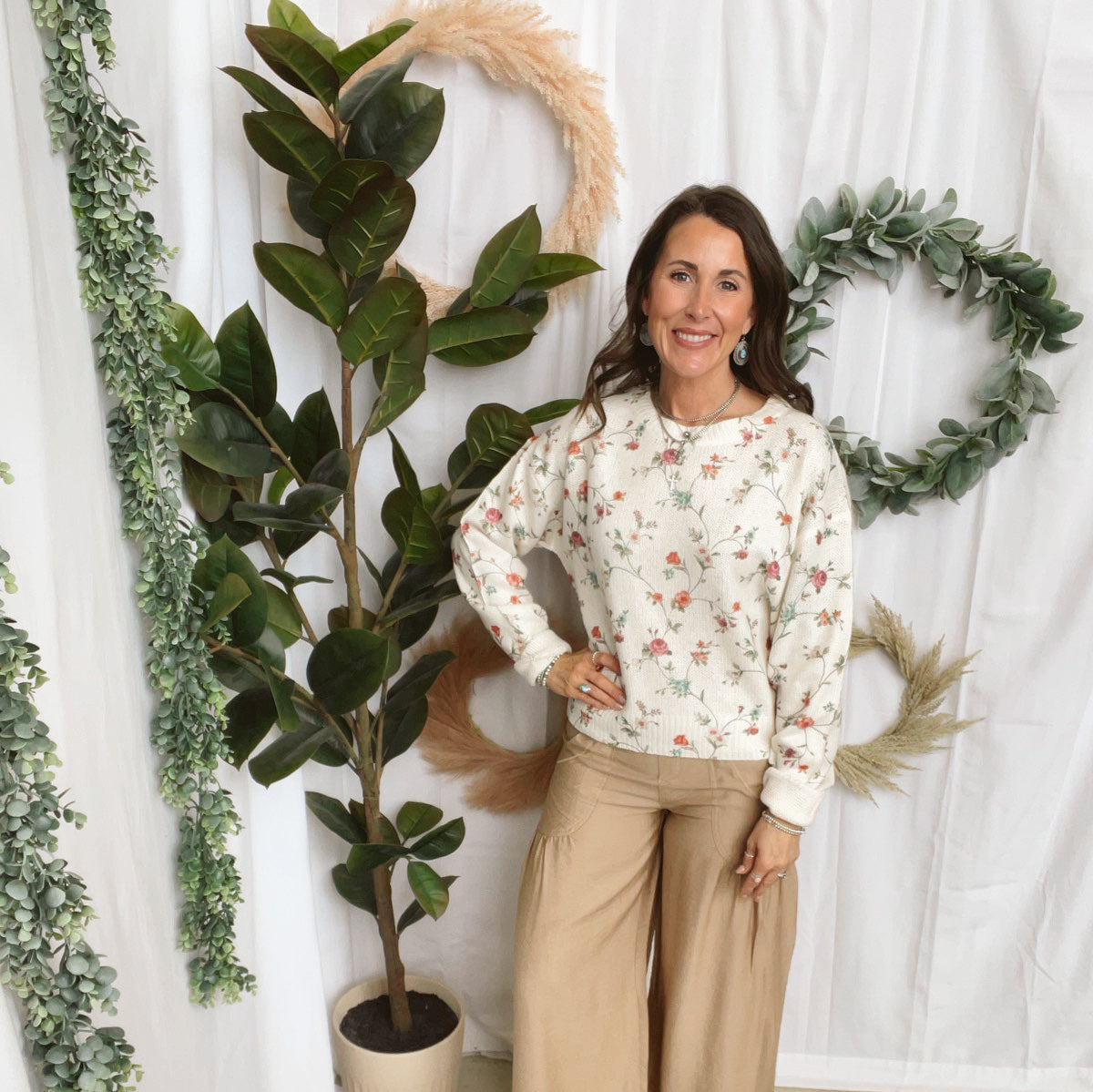 Jade Cream Floral Lightweight Sweater-Sweaters-jade by jane-The Silo Boutique, Women's Fashion Boutique Located in Warren and Grand Forks North Dakota