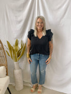 The Great Ruffle Sleeve Top-Black-Short Sleeve Tops-Umgee-The Silo Boutique, Women's Fashion Boutique Located in Warren and Grand Forks North Dakota