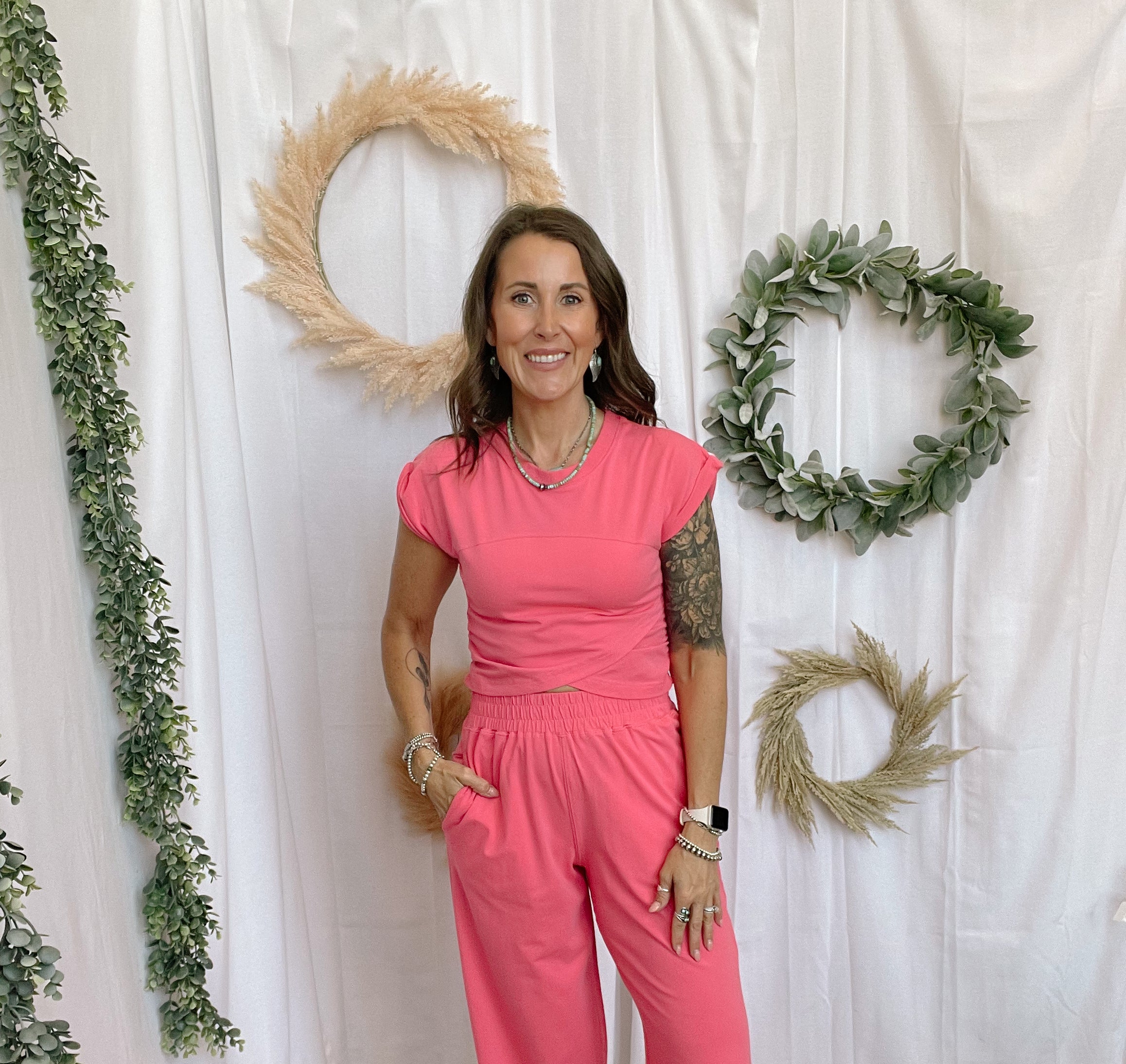 Rae Crossover Set-Pink-Outfit Sets-rae mode-The Silo Boutique, Women's Fashion Boutique Located in Warren and Grand Forks North Dakota