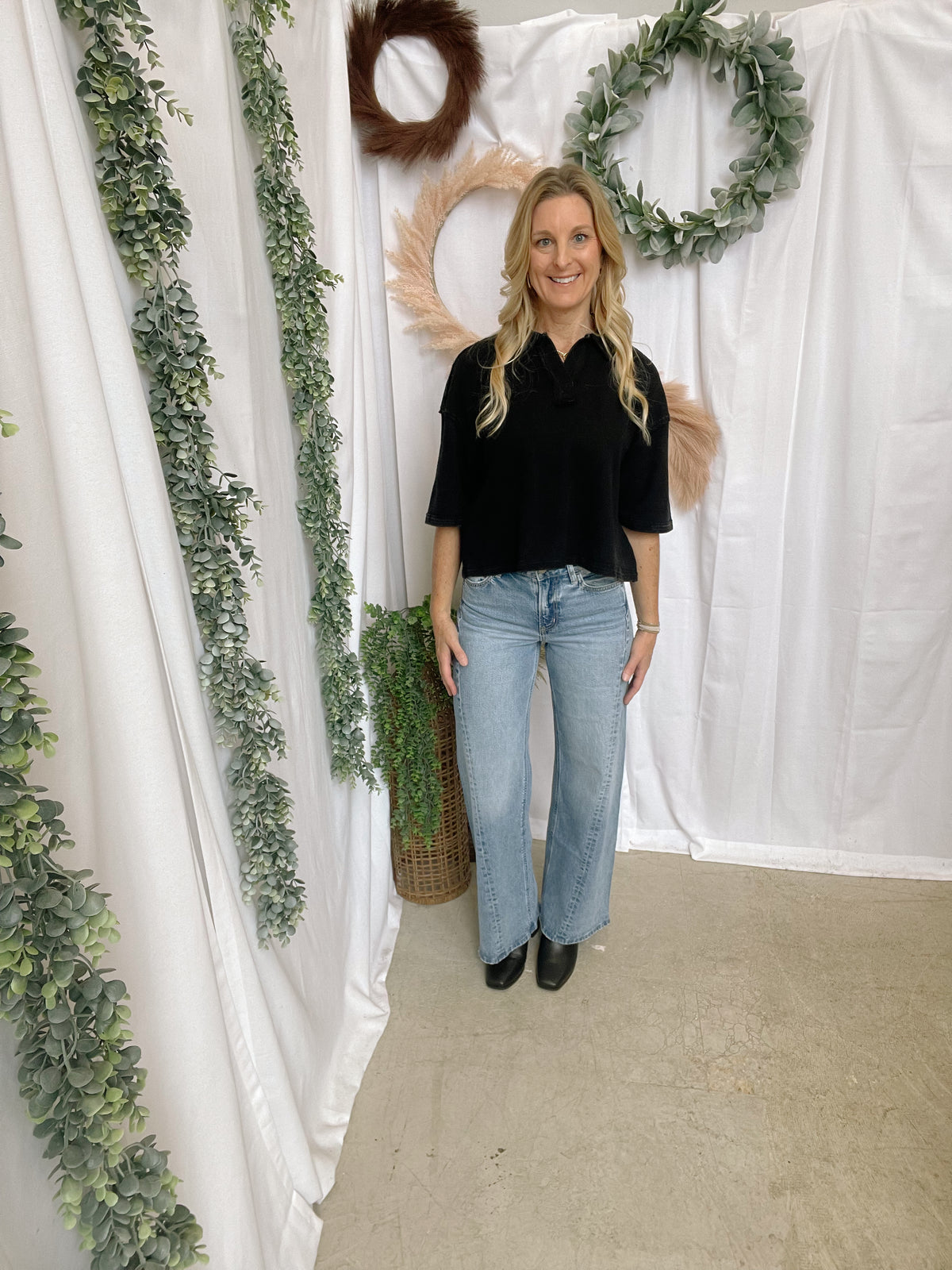 Livy Short Sleeve Collar Top-Black-Short Sleeve Tops-hyfve-The Silo Boutique, Women's Fashion Boutique Located in Warren and Grand Forks North Dakota