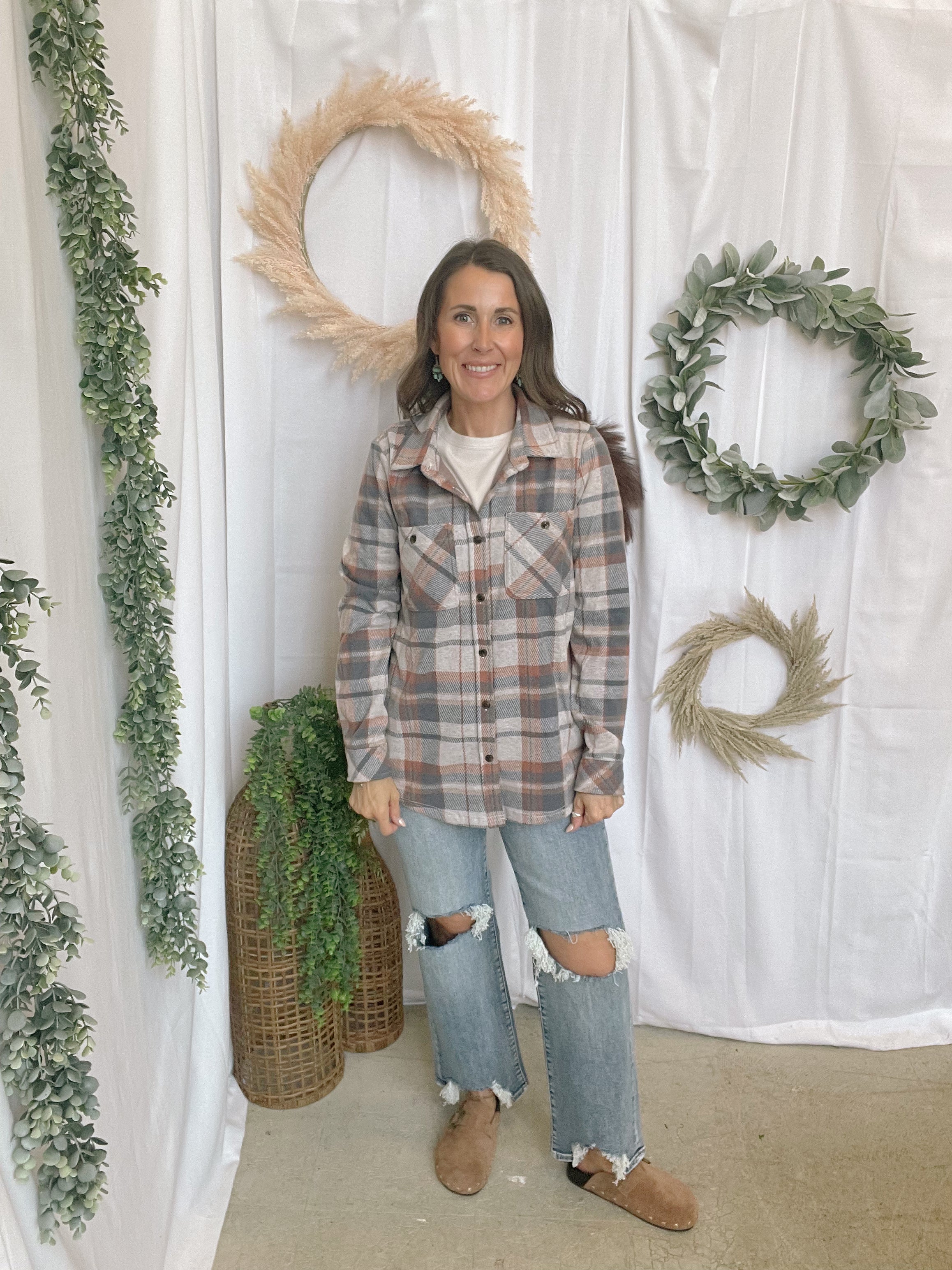 Claire Plaid Flannel-Brick Blue-Long Sleeve Tops-panache-The Silo Boutique, Women's Fashion Boutique Located in Warren and Grand Forks North Dakota