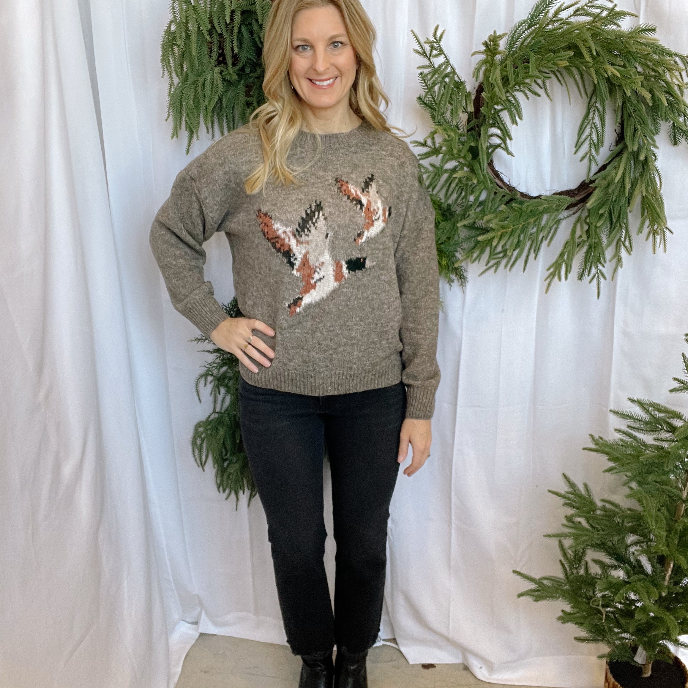 Mocha Flying Duck Sweater-Sweaters-bailey-The Silo Boutique, Women's Fashion Boutique Located in Warren and Grand Forks North Dakota