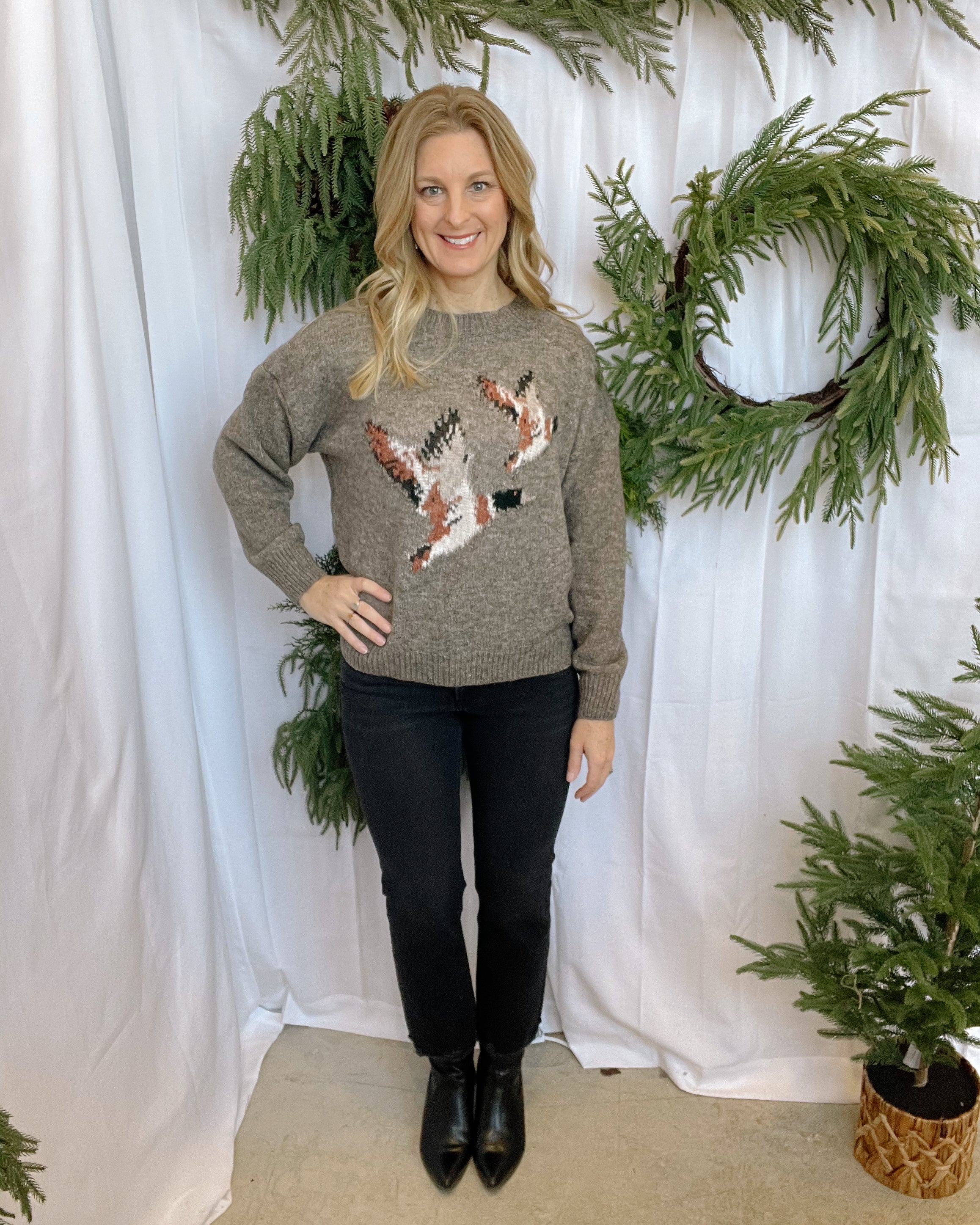 Mocha Flying Duck Sweater-Sweaters-bailey-The Silo Boutique, Women's Fashion Boutique Located in Warren and Grand Forks North Dakota