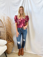 Berry Floral Short Sleeve Top-Short Sleeve Tops-ENTRO-The Silo Boutique, Women's Fashion Boutique Located in Warren and Grand Forks North Dakota