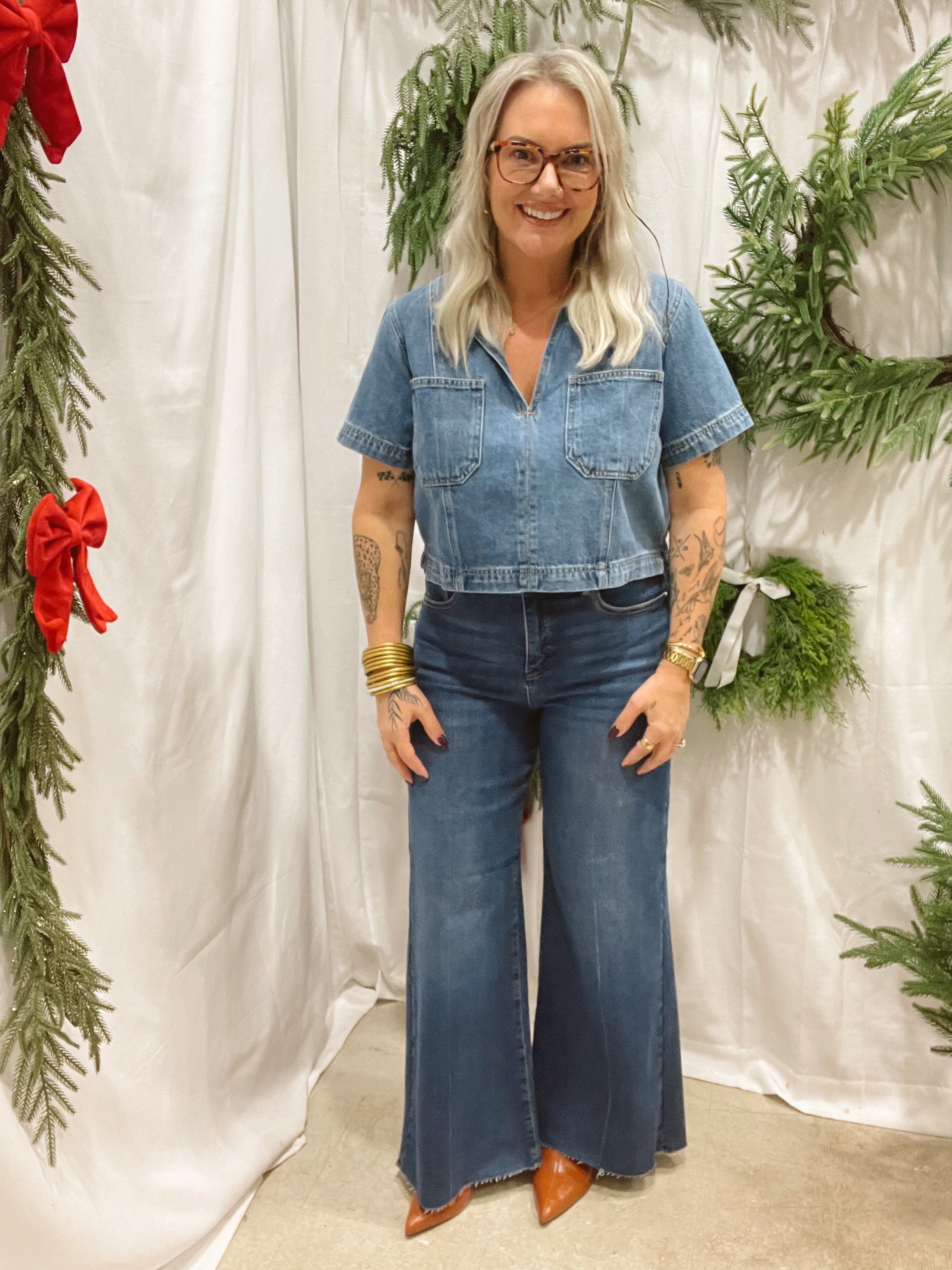 Risen Wide Leg Palazzo Jeans-Jeans-risen-The Silo Boutique, Women's Fashion Boutique Located in Warren and Grand Forks North Dakota