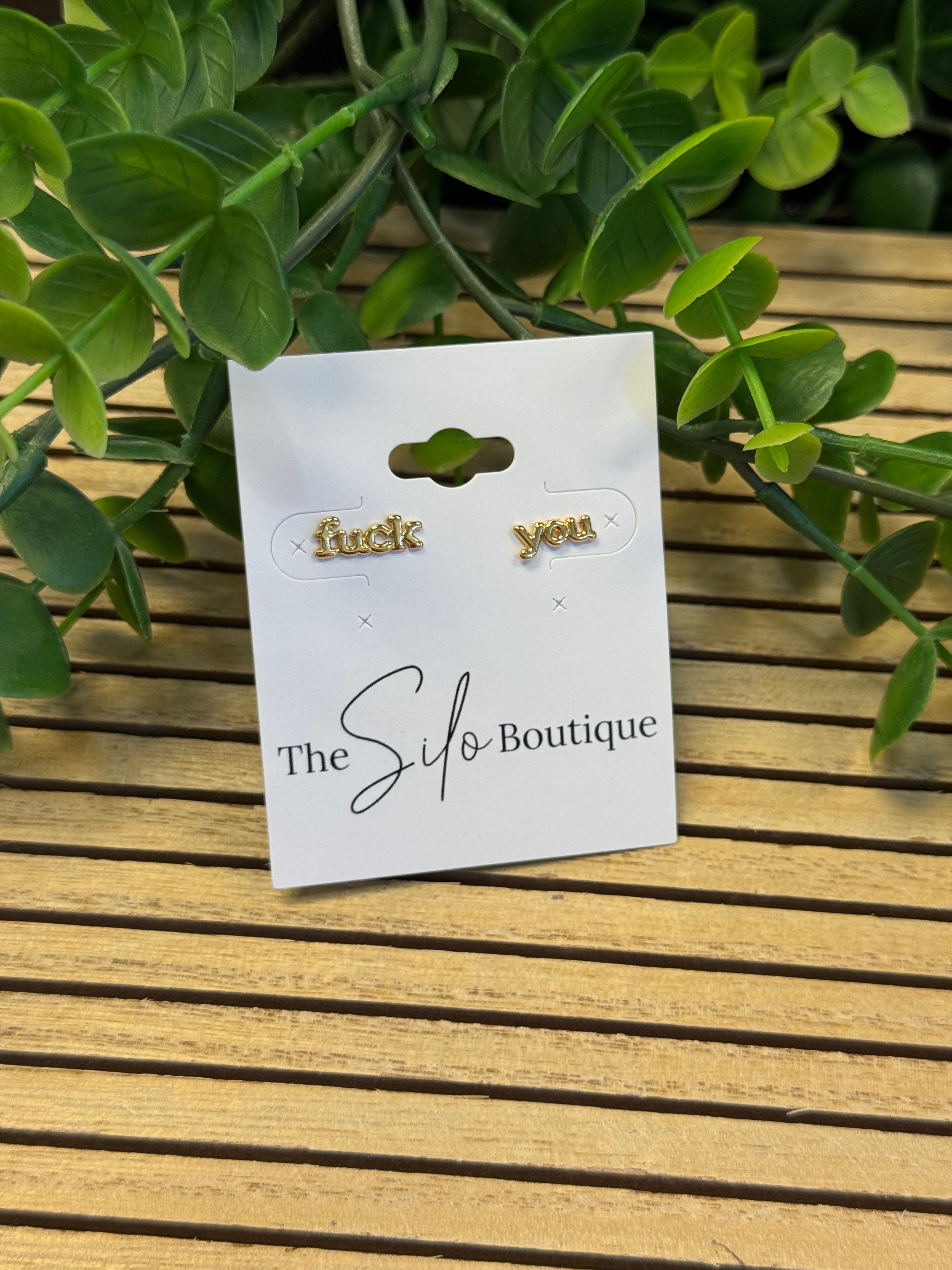 F You Stud Earrings-Earrings-Dallas Market-The Silo Boutique, Women's Fashion Boutique Located in Warren and Grand Forks North Dakota