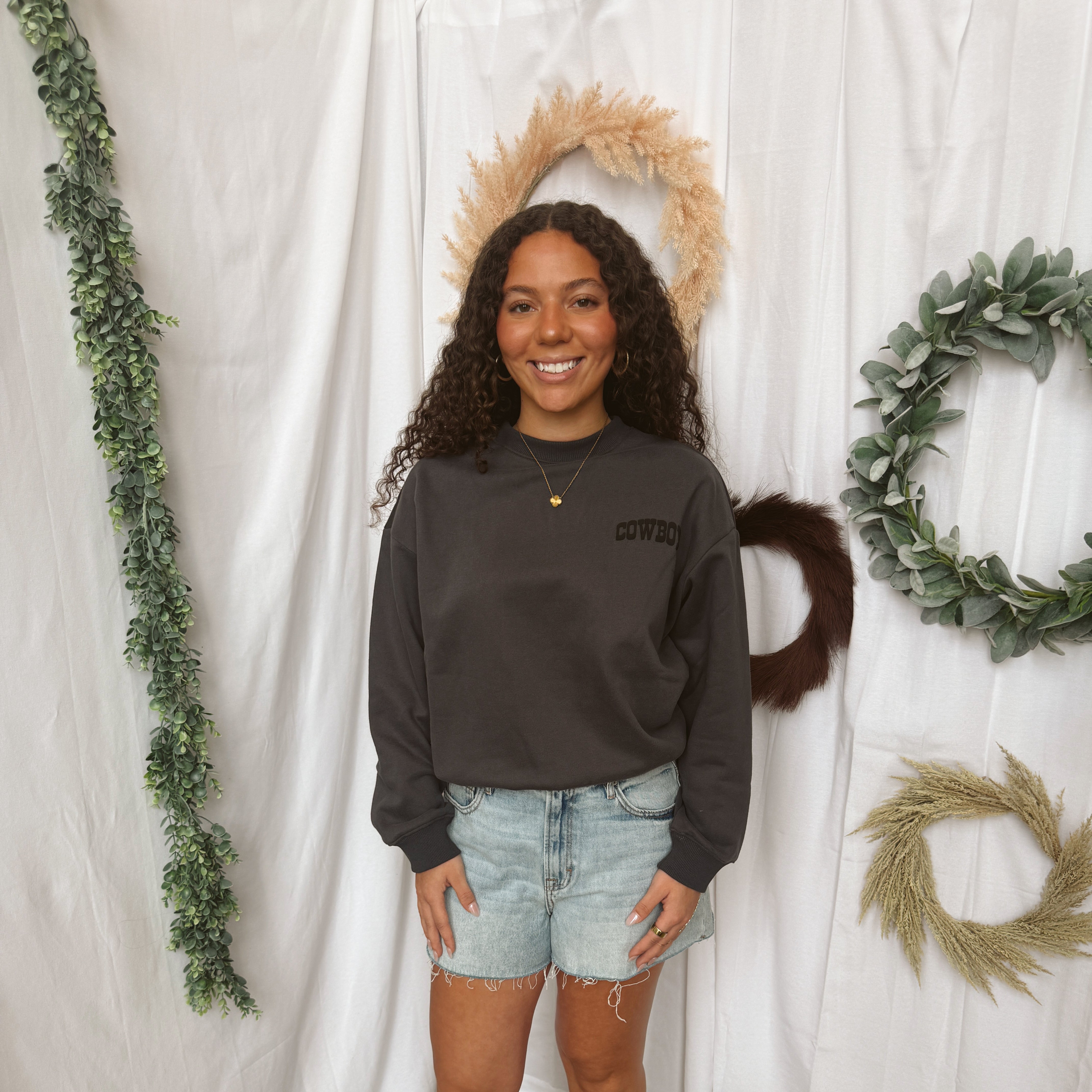 Cowboy Grey Sweatshirt-Sweatshirts-curds-The Silo Boutique, Women's Fashion Boutique Located in Warren and Grand Forks North Dakota