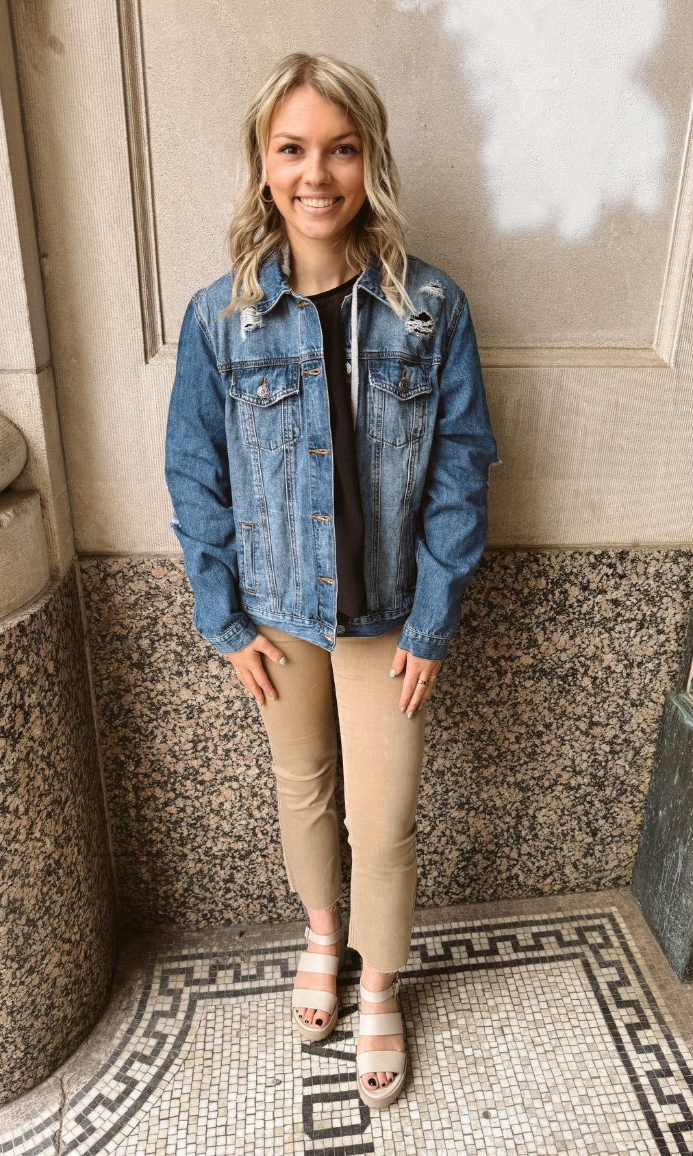 Risen Medium Wash Vintage Hooded Denim Jacket-Coats & Jackets-risen-The Silo Boutique, Women's Fashion Boutique Located in Warren and Grand Forks North Dakota