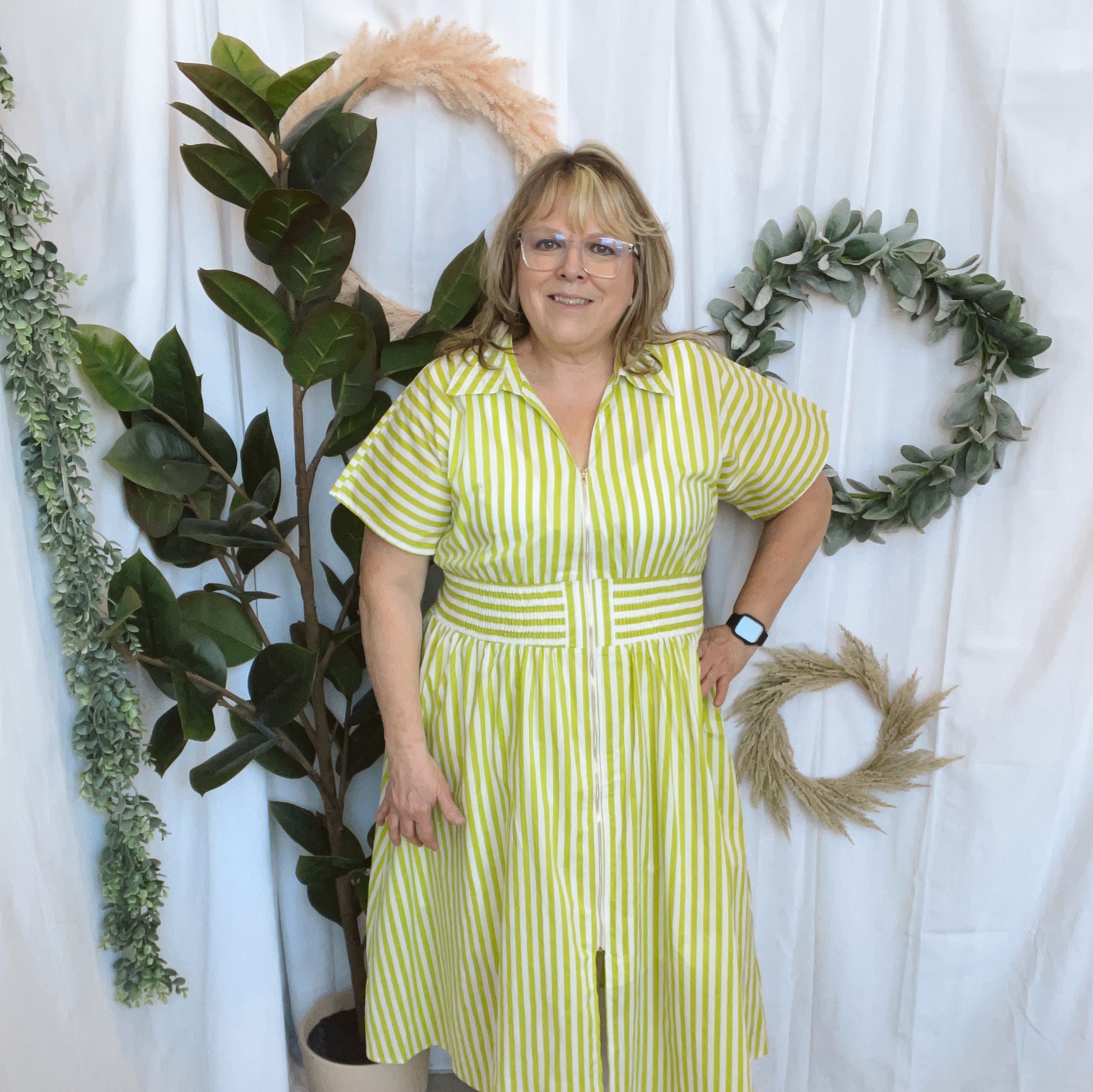 Lime Striped Maxi Zipper Dress-Dresses-entro-The Silo Boutique, Women's Fashion Boutique Located in Warren and Grand Forks North Dakota