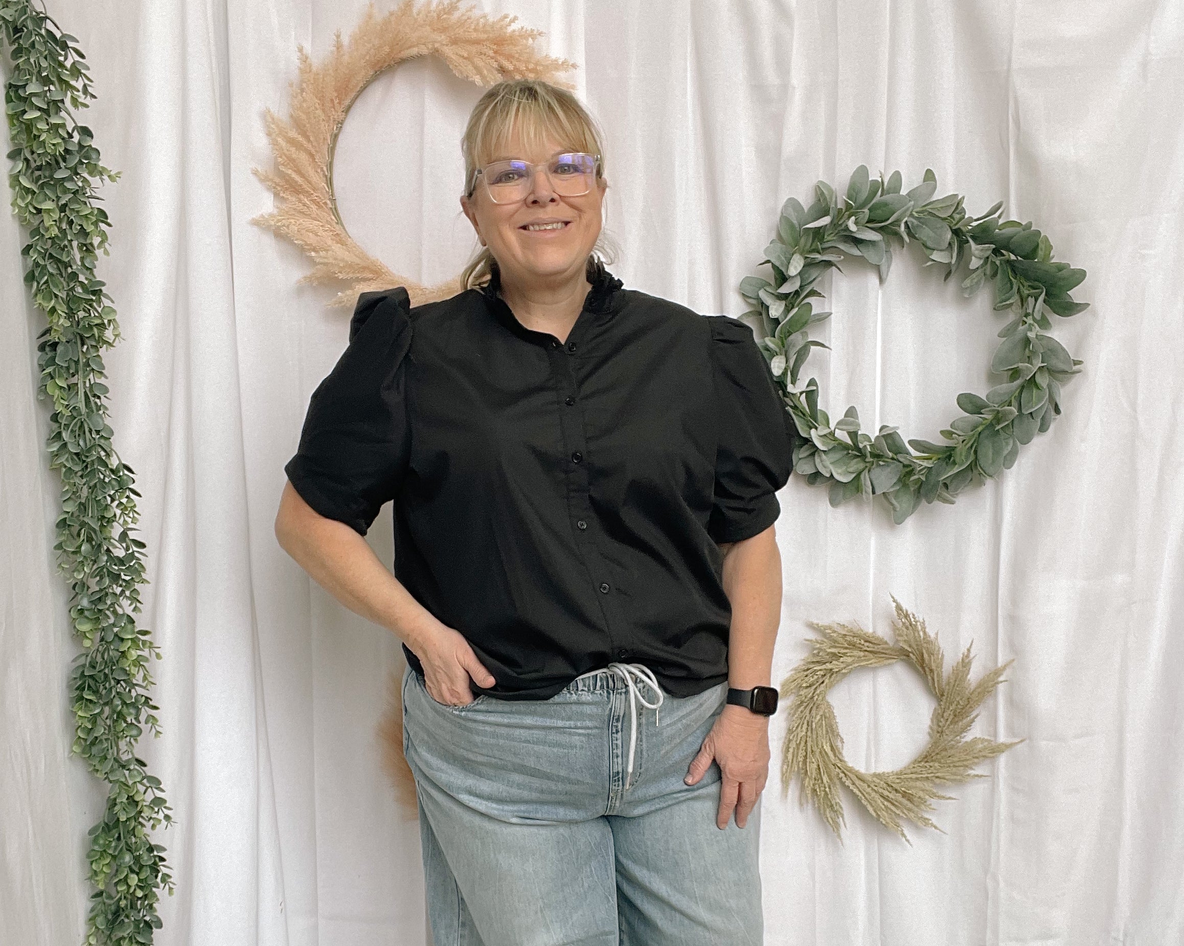 Betty Short Sleeve Button Up Top-Black-Short Sleeve Tops-ENTRO-The Silo Boutique, Women's Fashion Boutique Located in Warren and Grand Forks North Dakota