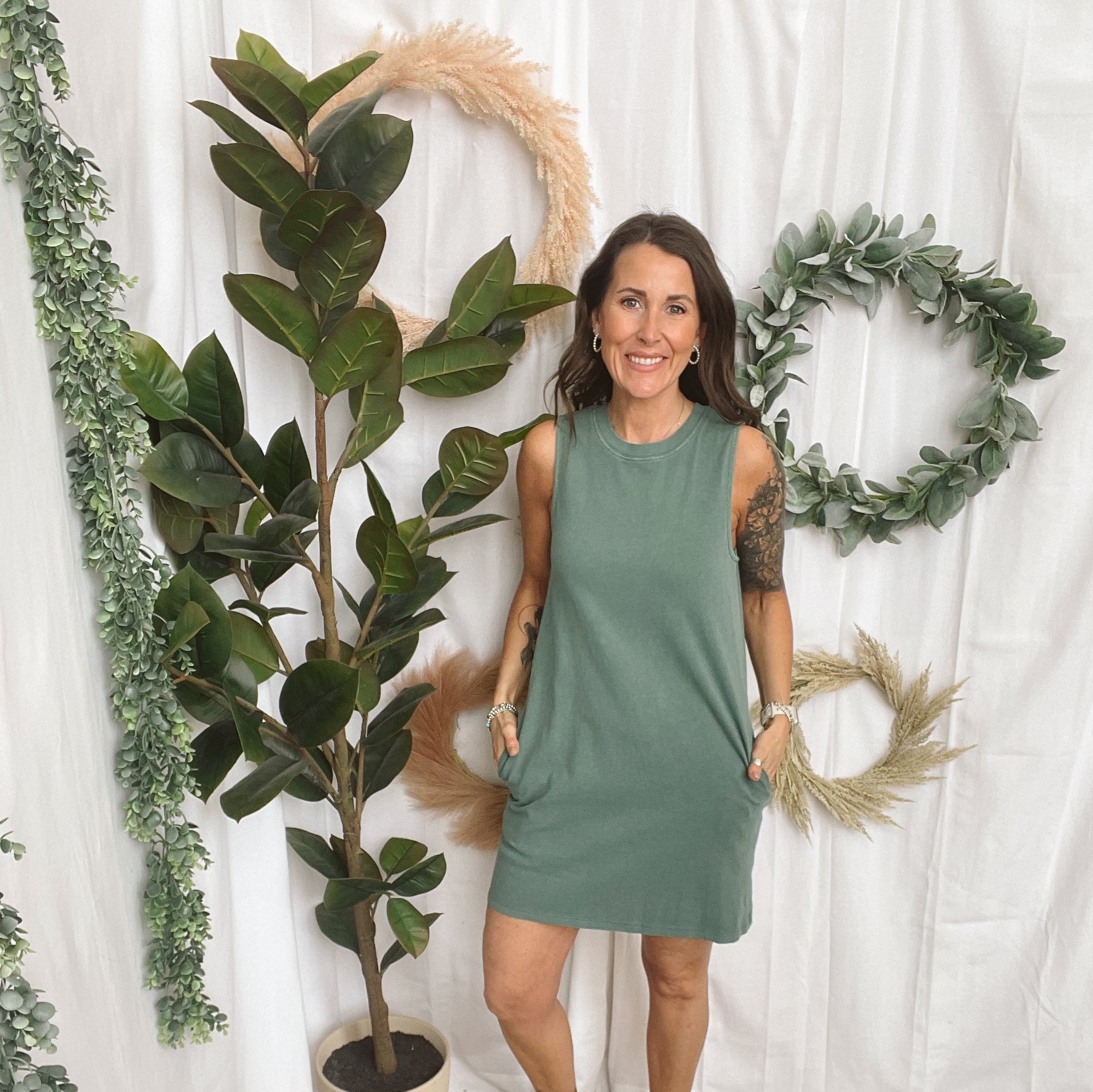 Hailey Mineral Wash Tank Dress-Dark Teal-Dresses-hyfve-The Silo Boutique, Women's Fashion Boutique Located in Warren and Grand Forks North Dakota