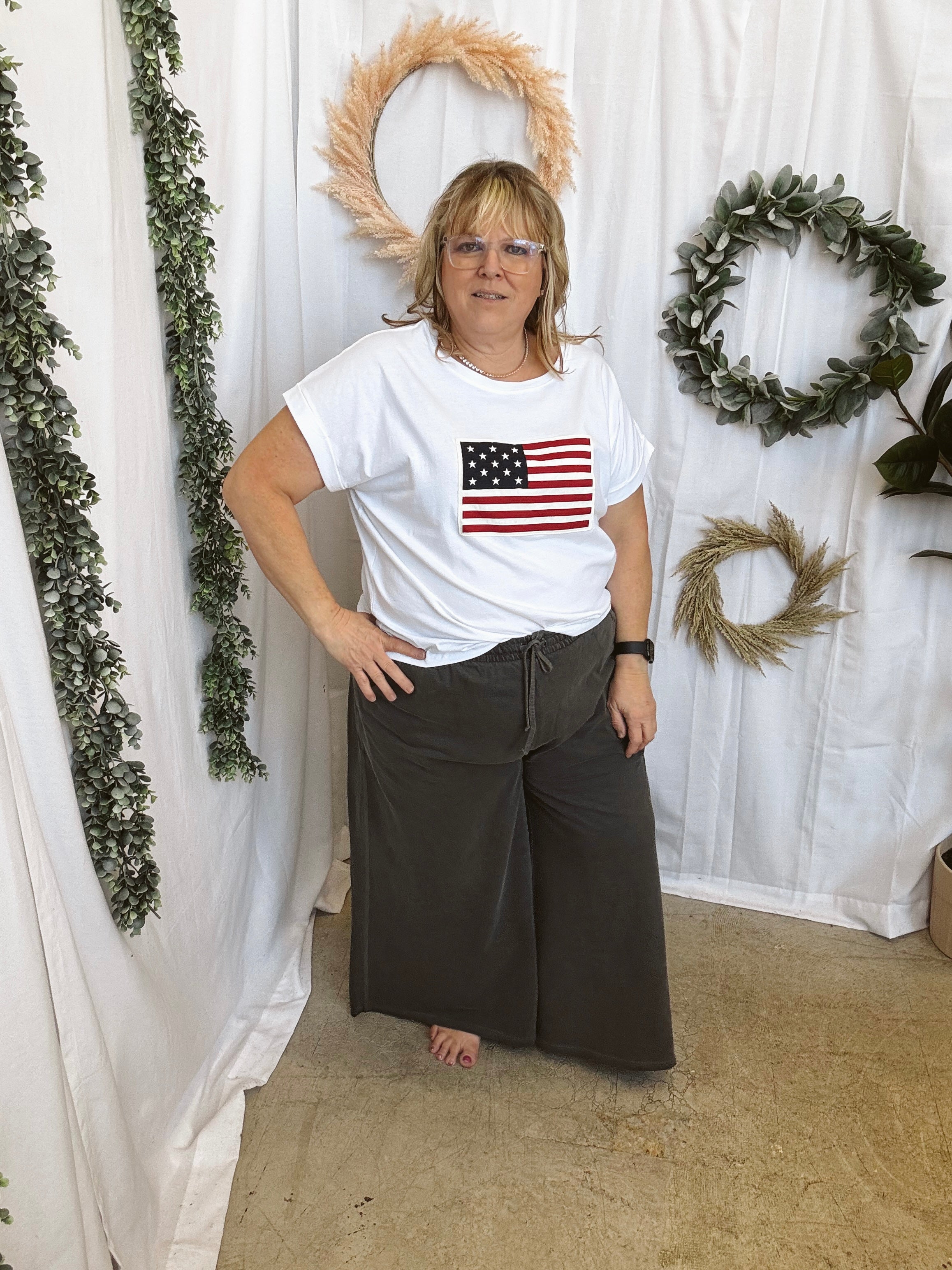 Leah American Flag Tee-White-Short Sleeve Tops-Zenana-The Silo Boutique, Women's Fashion Boutique Located in Warren and Grand Forks North Dakota