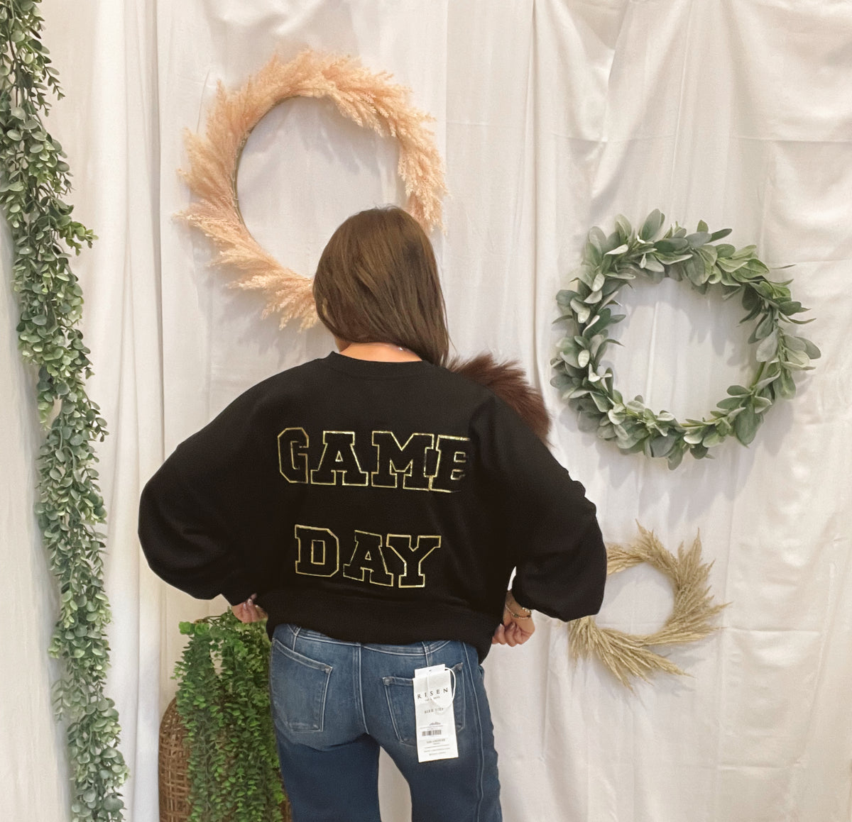 Golden Game Day Football Sweatshirt-Black-Sweatshirts-timing-The Silo Boutique, Women's Fashion Boutique Located in Warren and Grand Forks North Dakota