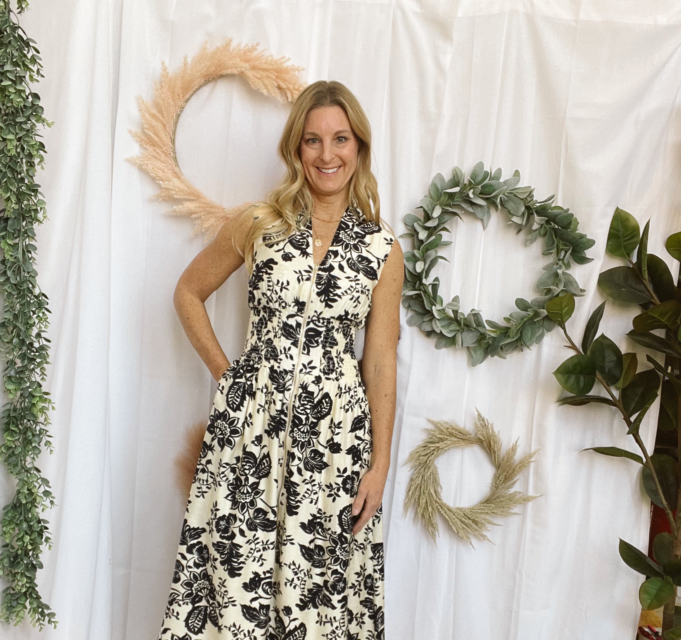 Paisley Printed Zip Up Dress-Navy-Dresses-Doe and Rae-The Silo Boutique, Women's Fashion Boutique Located in Warren and Grand Forks North Dakota
